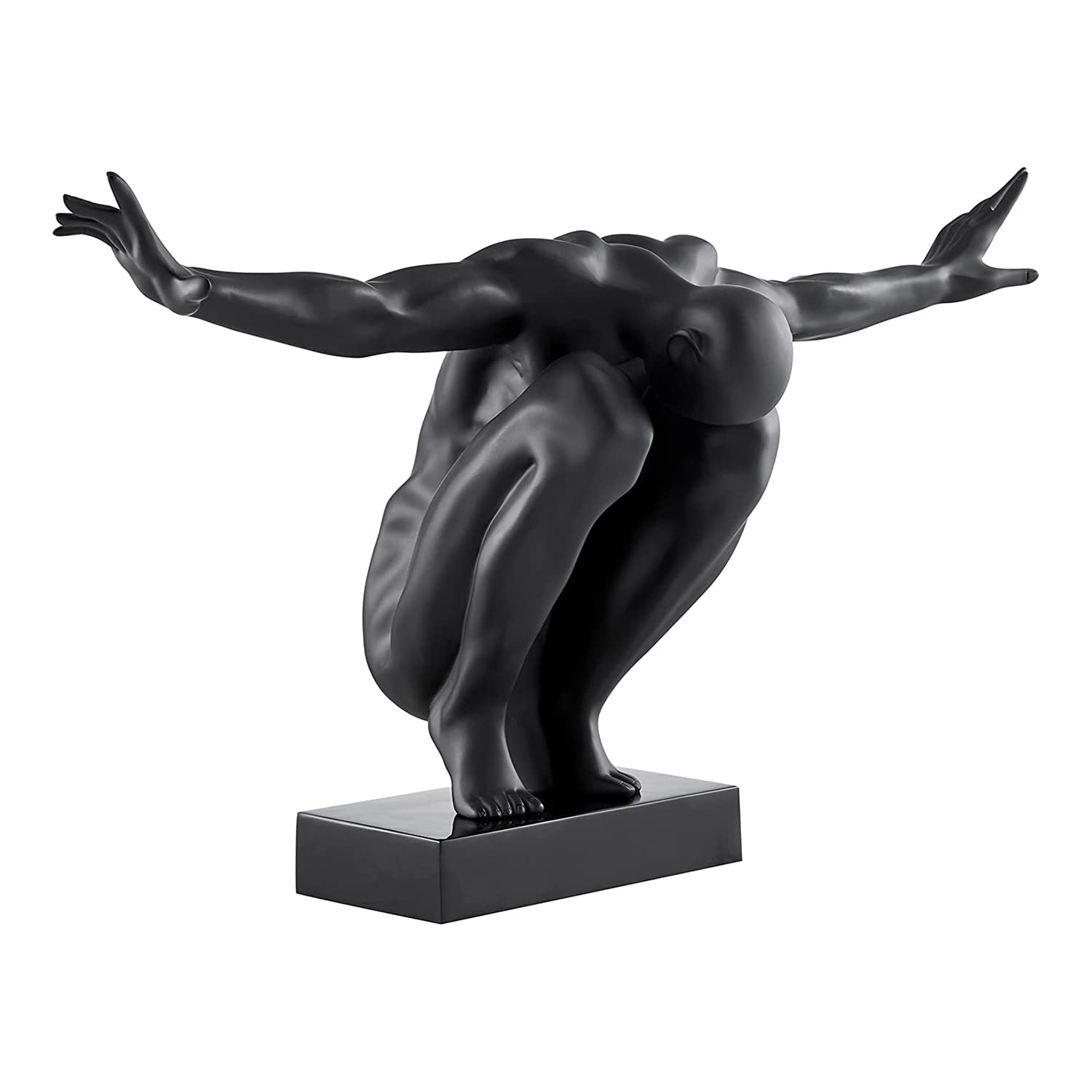 Finesse Decor Abstract Modern Home Decor Resin Sculpture - Saluting Man Table Centerpiece in Matte Black | Perfect for Living Room, Office Desk & Gift Giving