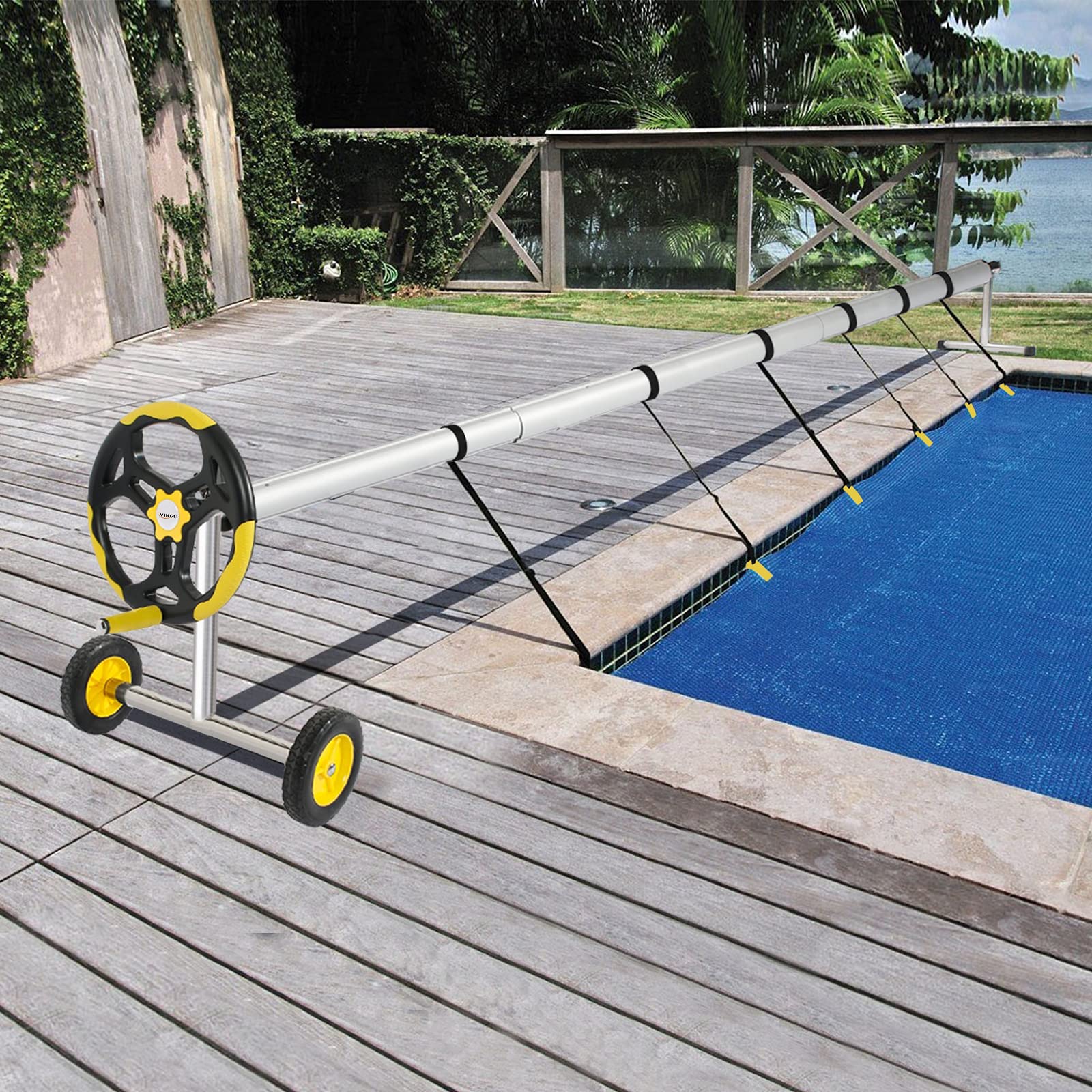 VINGLI In-Ground Pool Cover Reel Set with Embedded Straps & Clips - Solar Pool Cover Reel Attachment Kit Includes 8 Adhesive Nylon Straps, 12 Cord Plates & 8 Buckles for Easy Pool Cover Storage | Perfect for Backyard Swimming Pools, Residential Pool Maintenance & Winter Pool Protection