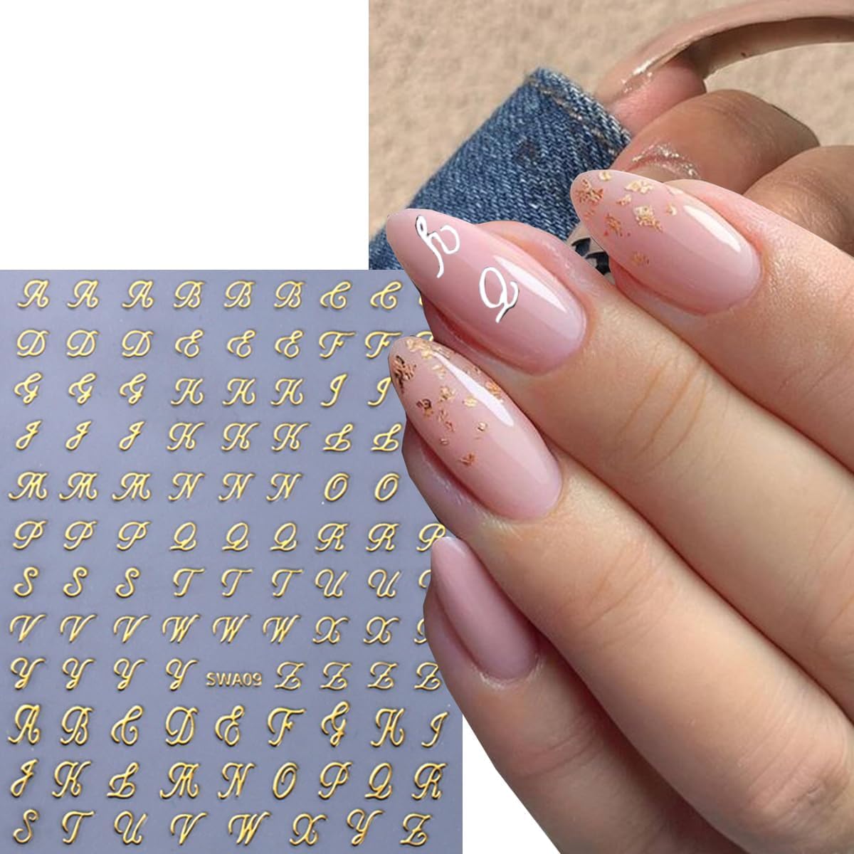 3D Retro Letter Nail Stickers - Gold Silver Black White for Nail Art & Manicure