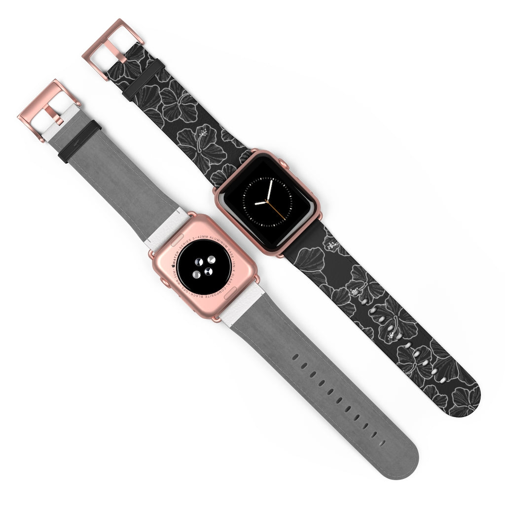 Premium Hibiscus 'Ele'ele' Apple Watch Band - Floral Design, Soft Silicone, Adjustable Fit for Series 1-9 & SE - Perfect for Workouts, Outdoor Activities & Fashion Accessories