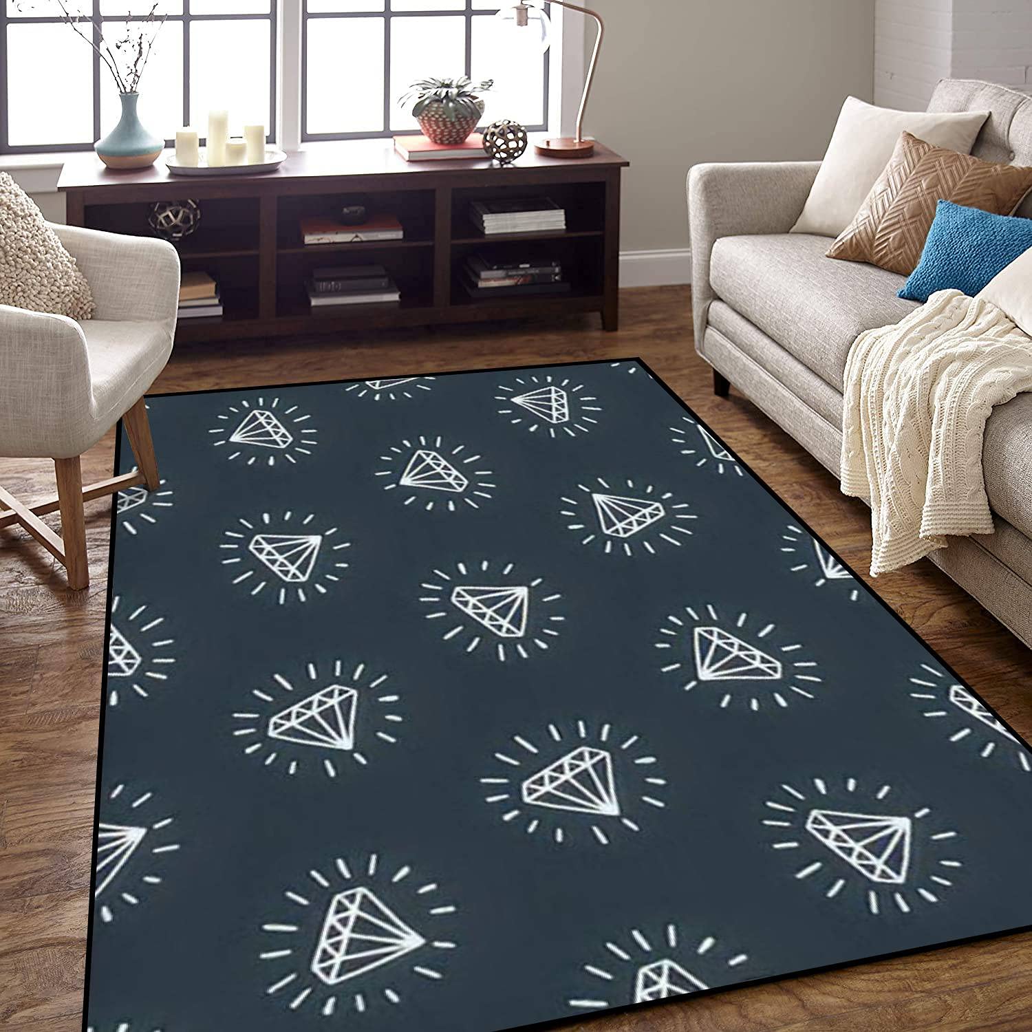 Non-Slip Diamond Pattern Area Rug - Indoor/Outdoor Floor Mat for Living Room, Bedroom, Kids Room - Home Decor Carpet Runner, Yoga Mat & Patio Doormat (Perfect for Home, Gym, Office & Outdoor Spaces)