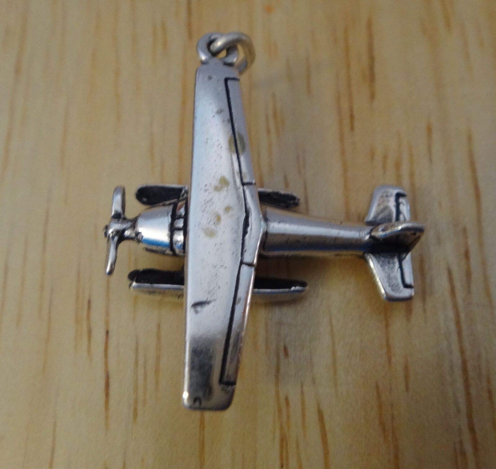 Sterling Silver 3D 24x23mm Pontoon Airplane Travel Charm Bead - DIY Jewelry Making Supplies for Bracelets, Necklaces & Crafting - Perfect for Travel-Themed Jewelry & Gifts