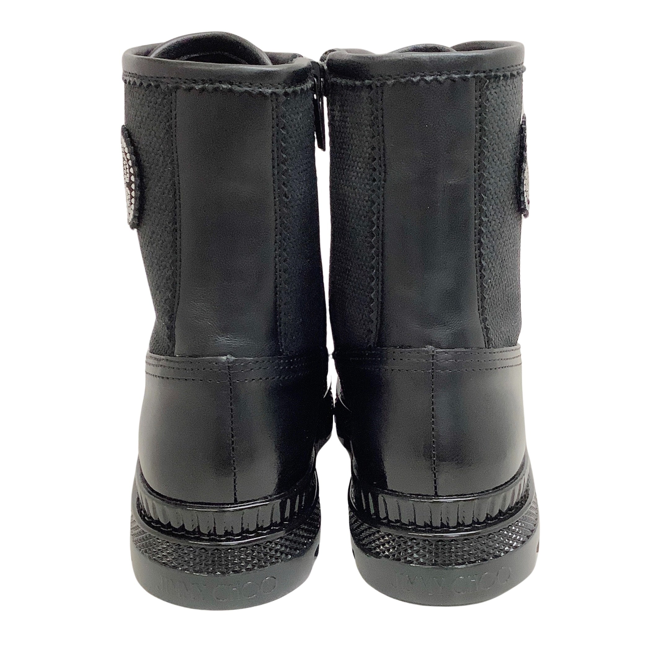 Jimmy Choo Black Canvas Oskar Booties Women's Fashion Ankle Boots - Perfect for Fall Outfits & Evening Events