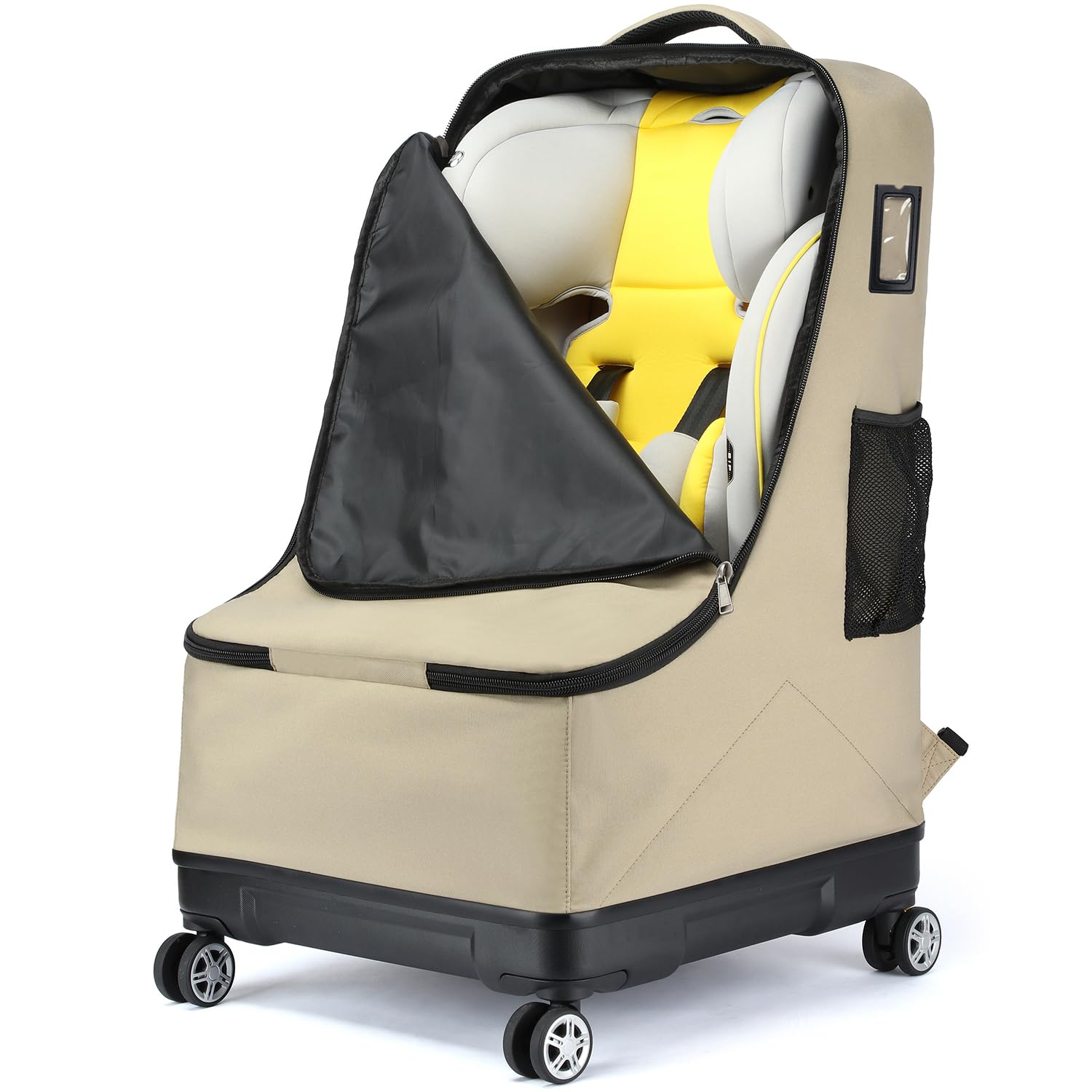 TUGUAN Airplane Car Seat Travel Bag with Spinner Wheels & Hard Bottom - Padded Infant Car Seat Backpack for Air Travel - Large Durable Storage Bag for Airport Check (Brown) - Perfect for Family Vacations & Airplane Travel with Babies