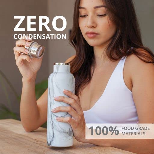 Elemental Classic 25oz Stainless Steel Water Bottle - Double Wall Insulated Thermos with Bamboo Lid - Leak Proof for Gym, Hiking & Travel - White Marble Design - Perfect for Workouts, Outdoor Adventures & Daily Hydration