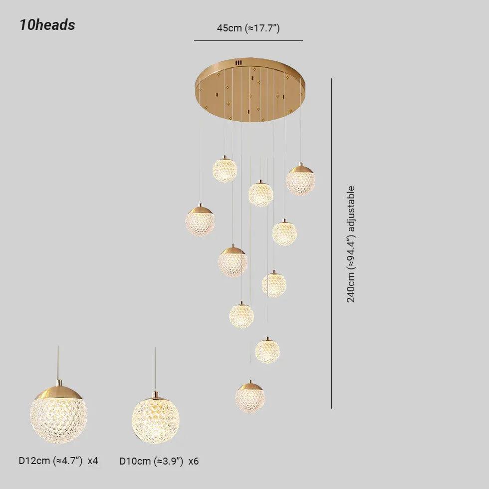 Modern Spherical Multi-Head Crystal Chandelier - Luxury Hallway Pendant Light Fixture for Foyer, Dining Room & Staircase Lighting