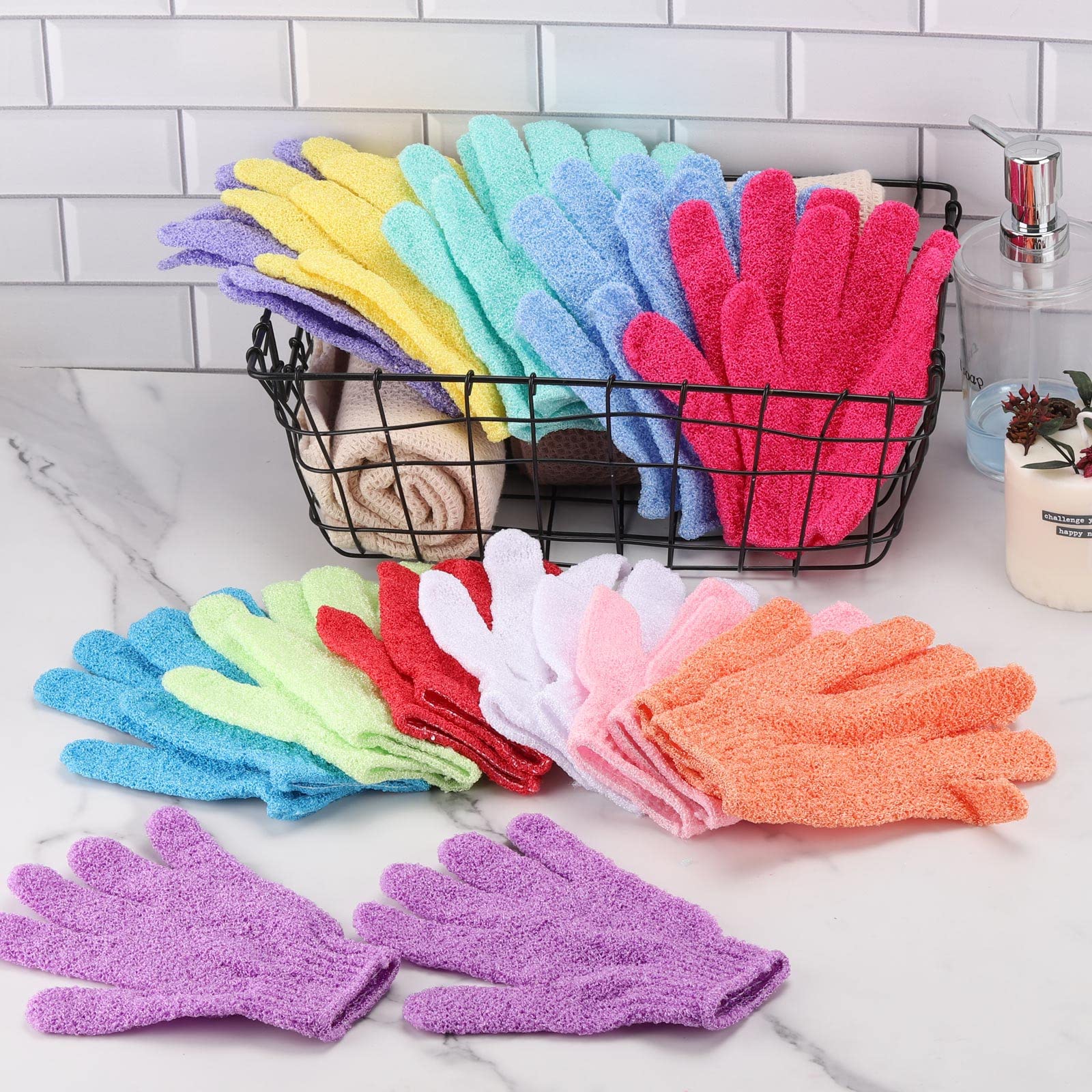 BTYMS 24 Pcs Exfoliating Gloves Set - Body Scrubber & Dead Skin Cell Remover for Shower, Spa & Massage | Soft Loofah Washing Gloves for Smooth Skin Care & Exfoliation