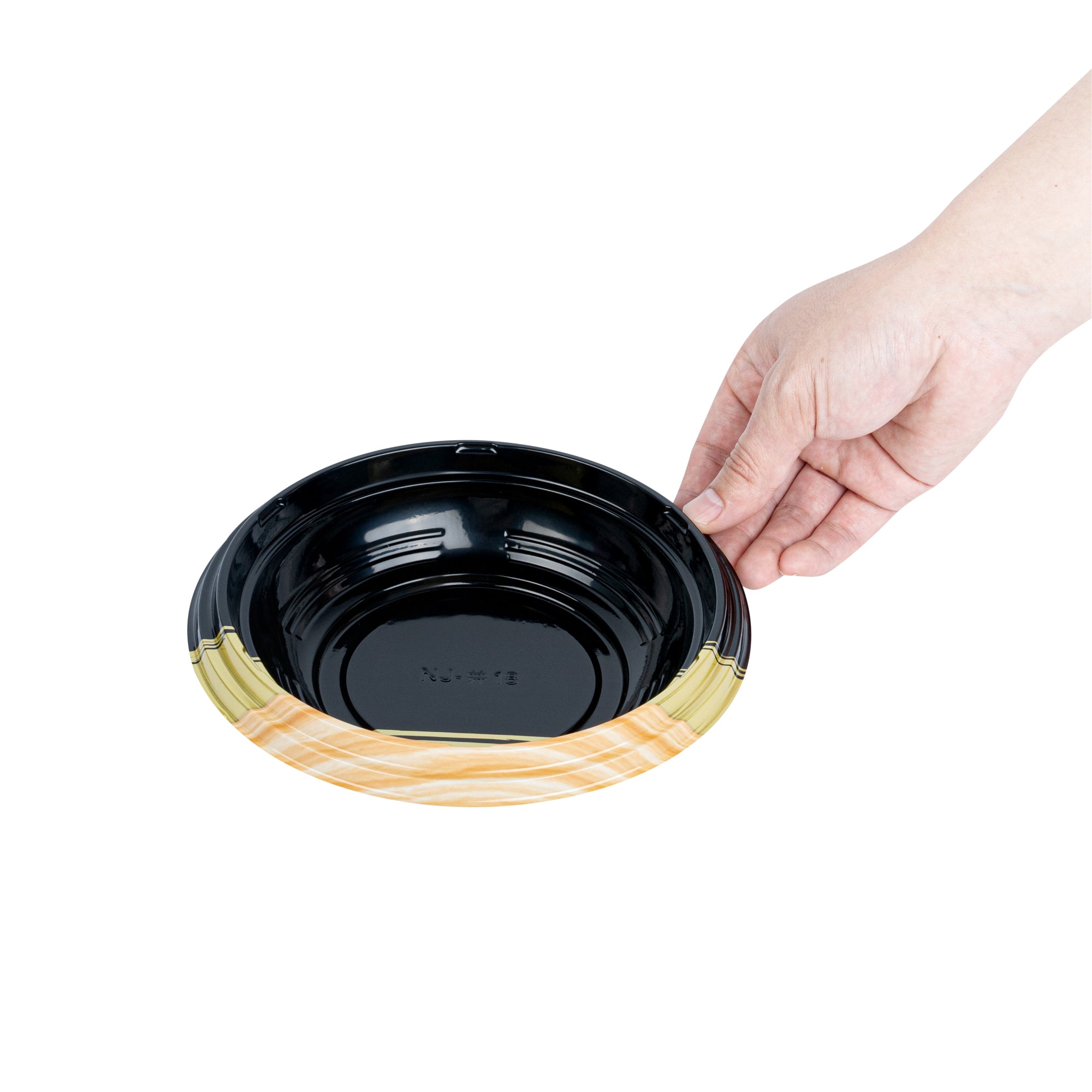 Bento Tek 14 oz Round Black & Gold Plastic Asian Style Bowls - 7x7x1.5 Inches - Pack of 400 - Perfect for Sushi, Ramen, Bento Boxes & Asian Cuisine