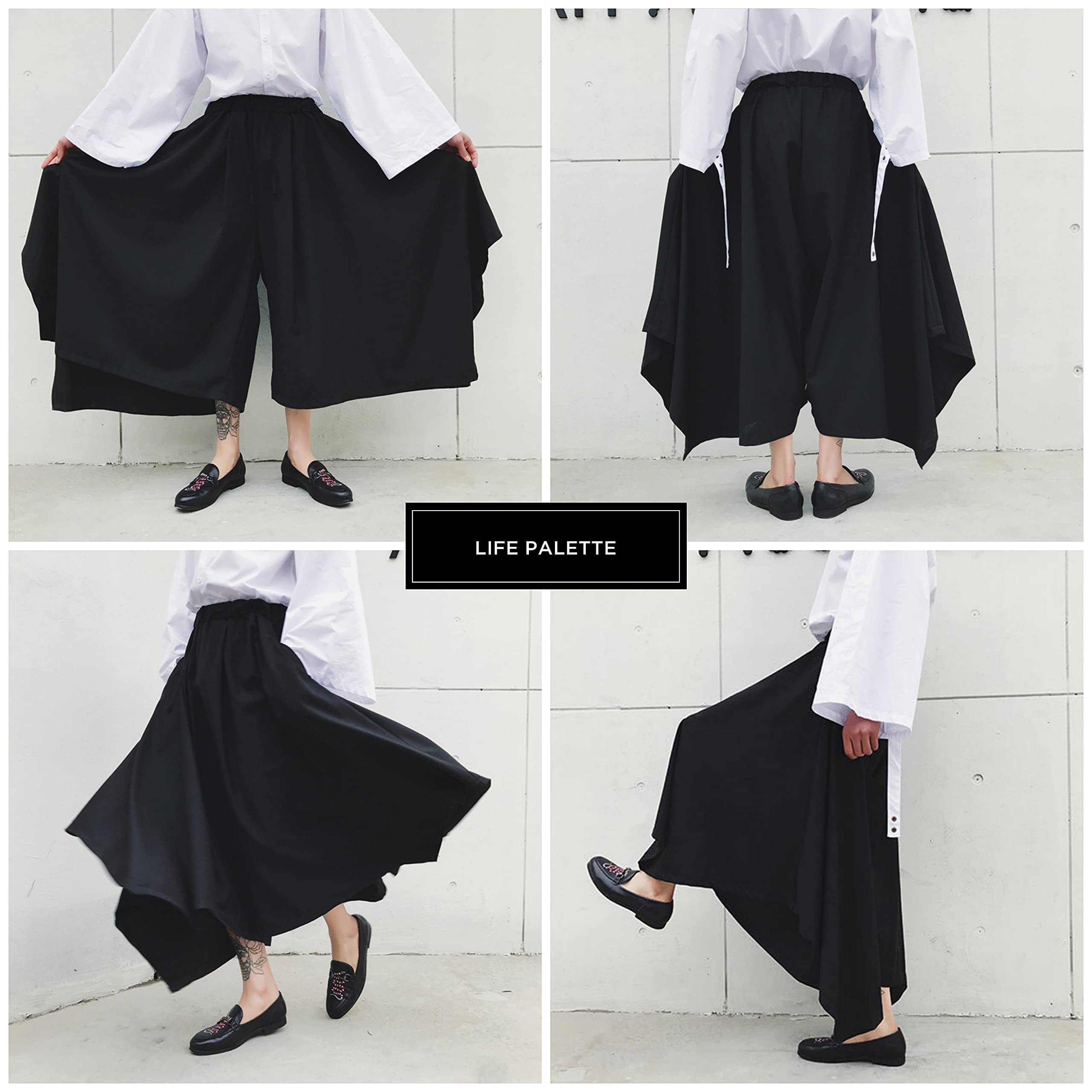 Japanese Samurai Hakama Harem Pants for Men & Women - Black Ninja Yoga Pants with Wide Leg Design - Perfect for Martial Arts, Cosplay, Yoga and Loungewear