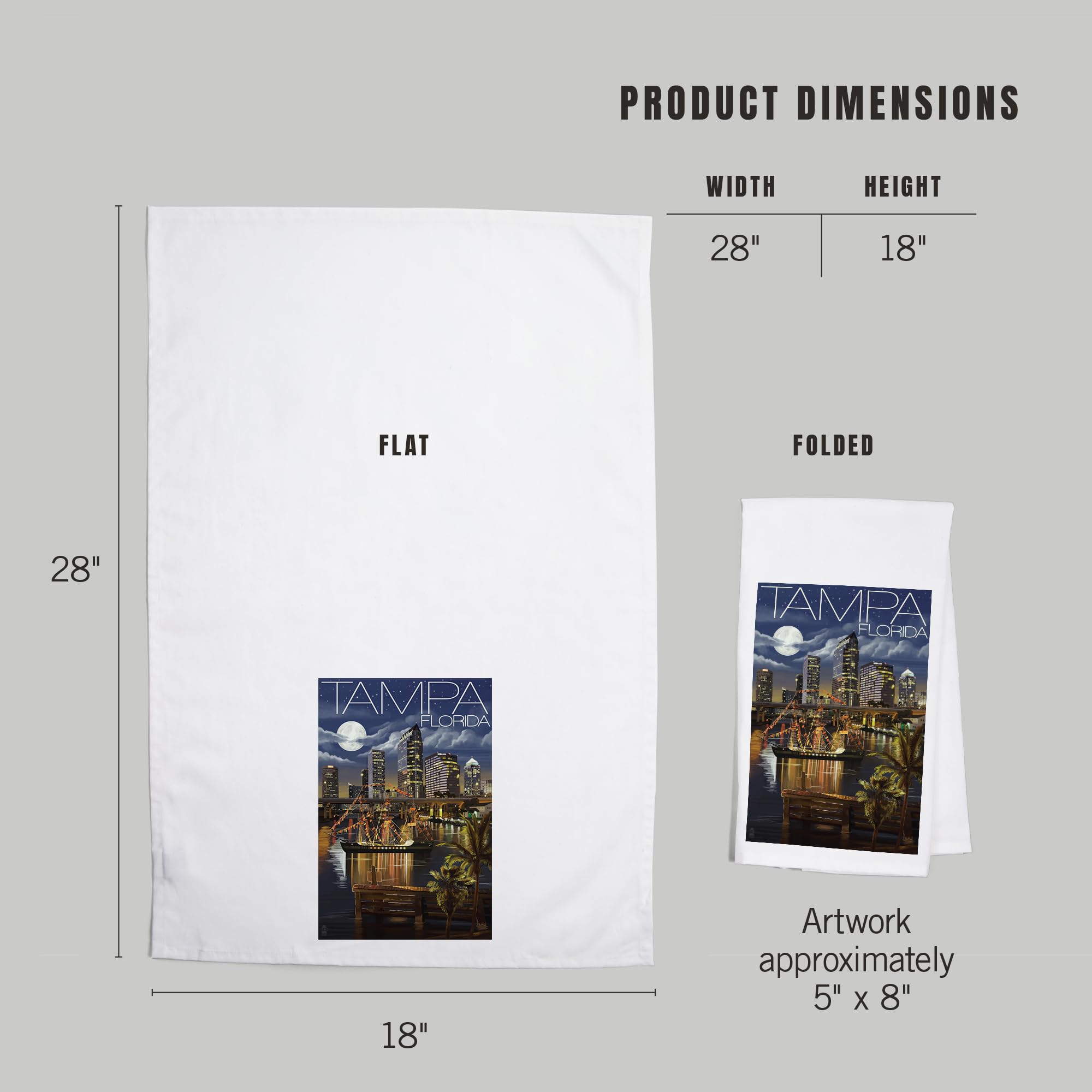 Lantern Press Tampa Florida Skyline at Night - 100% Cotton Tea Towel, Decorative Hand Towel for Kitchen & Home Decor | Perfect for Gifts, Housewarming & Coastal Themed Spaces