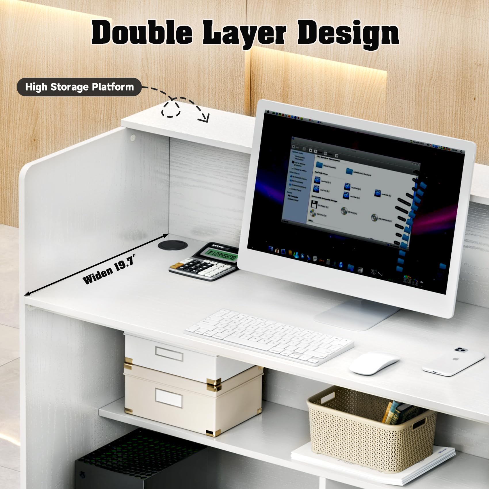 TC-HOMENY 48'' White Modern Reception Desk Counter Table with Cable Grommet - Perfect for Beauty Salon, Retail Store & Home Office (48