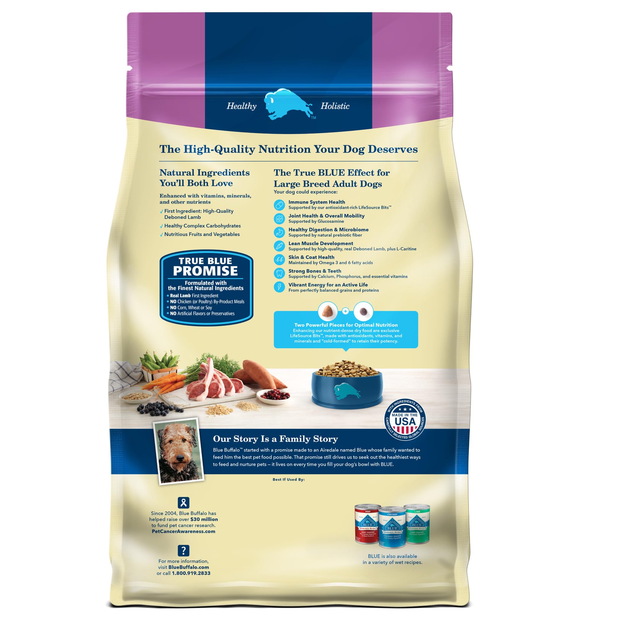 Blue Buffalo Life Protection Formula Large Breed Adult Dry Dog Food - Natural Lamb & Brown Rice Recipe for Joint Health & Lean Muscles, 34lb Bag | Ideal for Active Large Dogs & Senior Canine Care