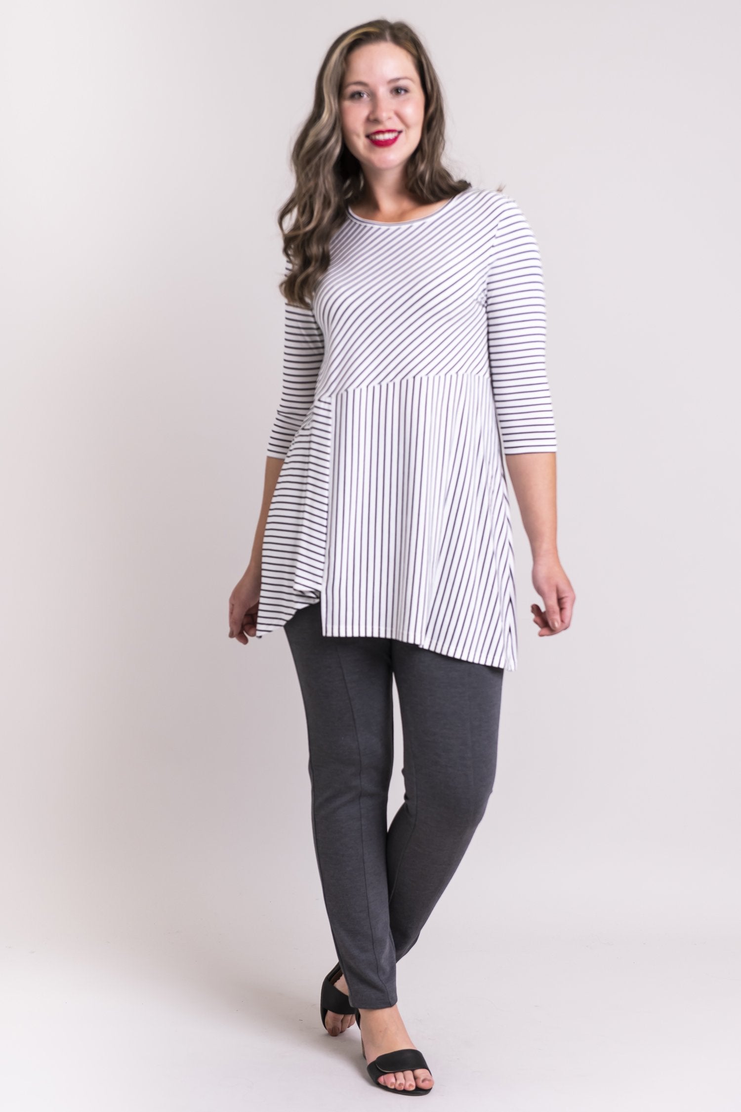 Stylish Bamboo Tunic Top - White & Black Small Stripes - Soft & Comfortable Women's Blouse - Perfect for Casual Wear, Office Outfits & Summer Dressing