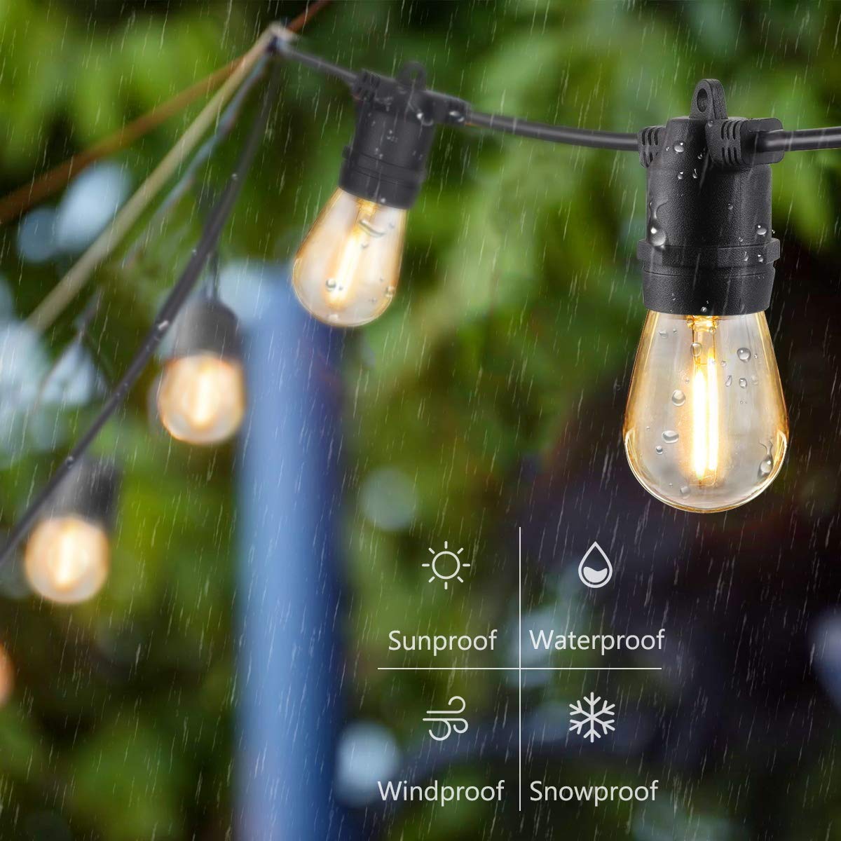 48FT Solar Outdoor LED String Lights - 15 LED Waterproof Fairy Lights for Patio, Porch, Deck, Garden & Party Decor | Weatherproof & Energy Saving
