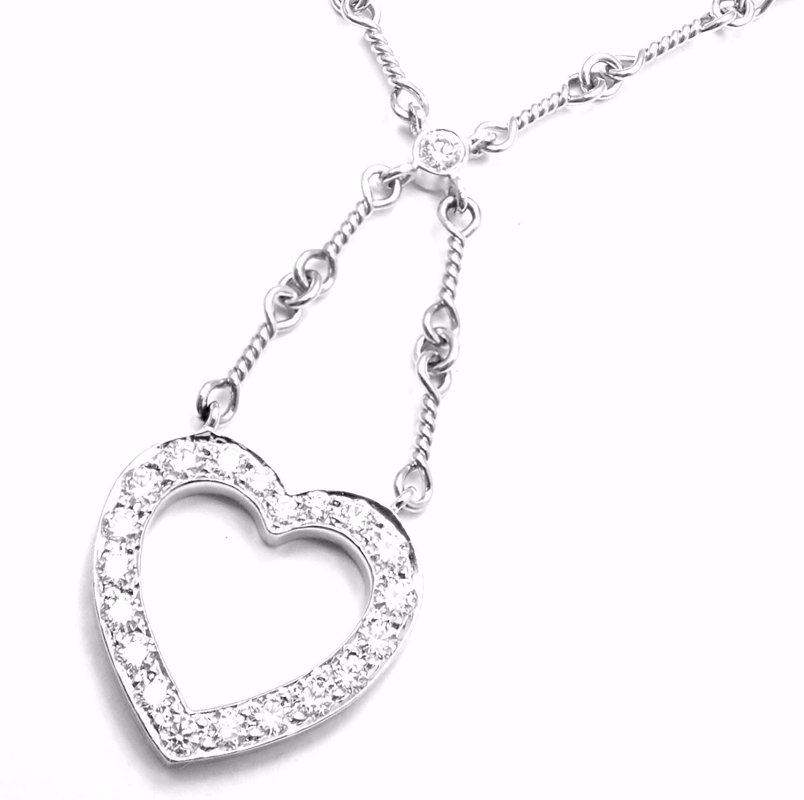 Authentic Tiffany & Co Platinum Diamond Open Heart Pendant Necklace for Women - Elegant Jewelry Gift for Anniversary, Valentine's Day & Special Occasions