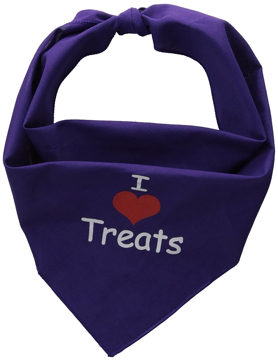 Purple Large Pet Bandana for Dogs - Screen Printed 'I Love Treats' Design - Perfect for Holidays, Parties & Daily Walks