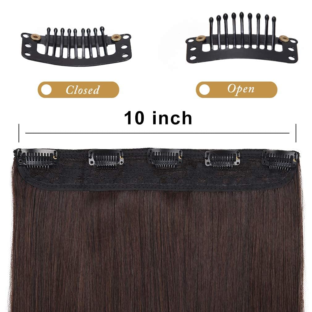 OAHU 5 Clip-in Hair Extensions for Women - 24 Inch Brown Human Hair Weft - Perfect for Volume, Length & Styling for Parties, Weddings & Daily Wear