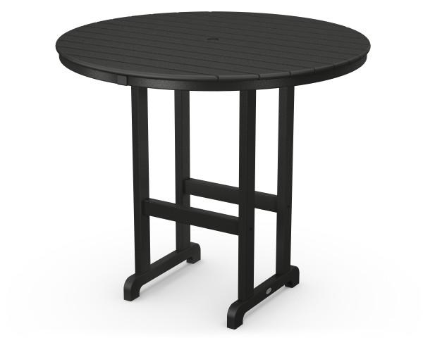 Polywood Black Round 48 Inch Outdoor Bar Table - Weather-Resistant Patio Dining Furniture for Backyard, Deck, Poolside & Restaurant Use
