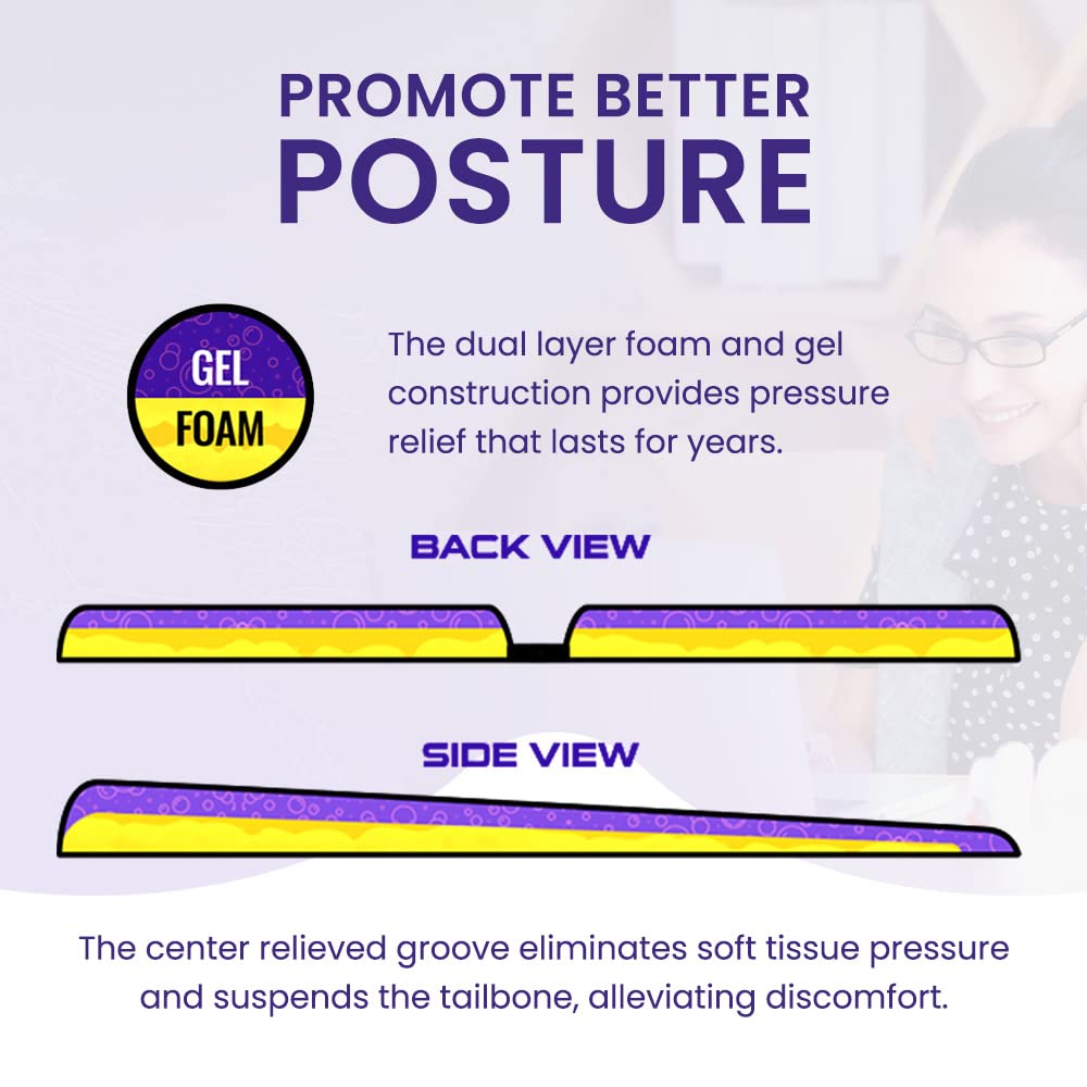 GSeat Ultra Orthopedic Gel & Foam Seat Cushion for Coccyx, Back, Tailbone, Sciatica & Postpartum Pain Relief - Ergonomic Office Chair, Car Seat & Travel Cushion - Black (Perfect for Work, Driving & Long Flights)