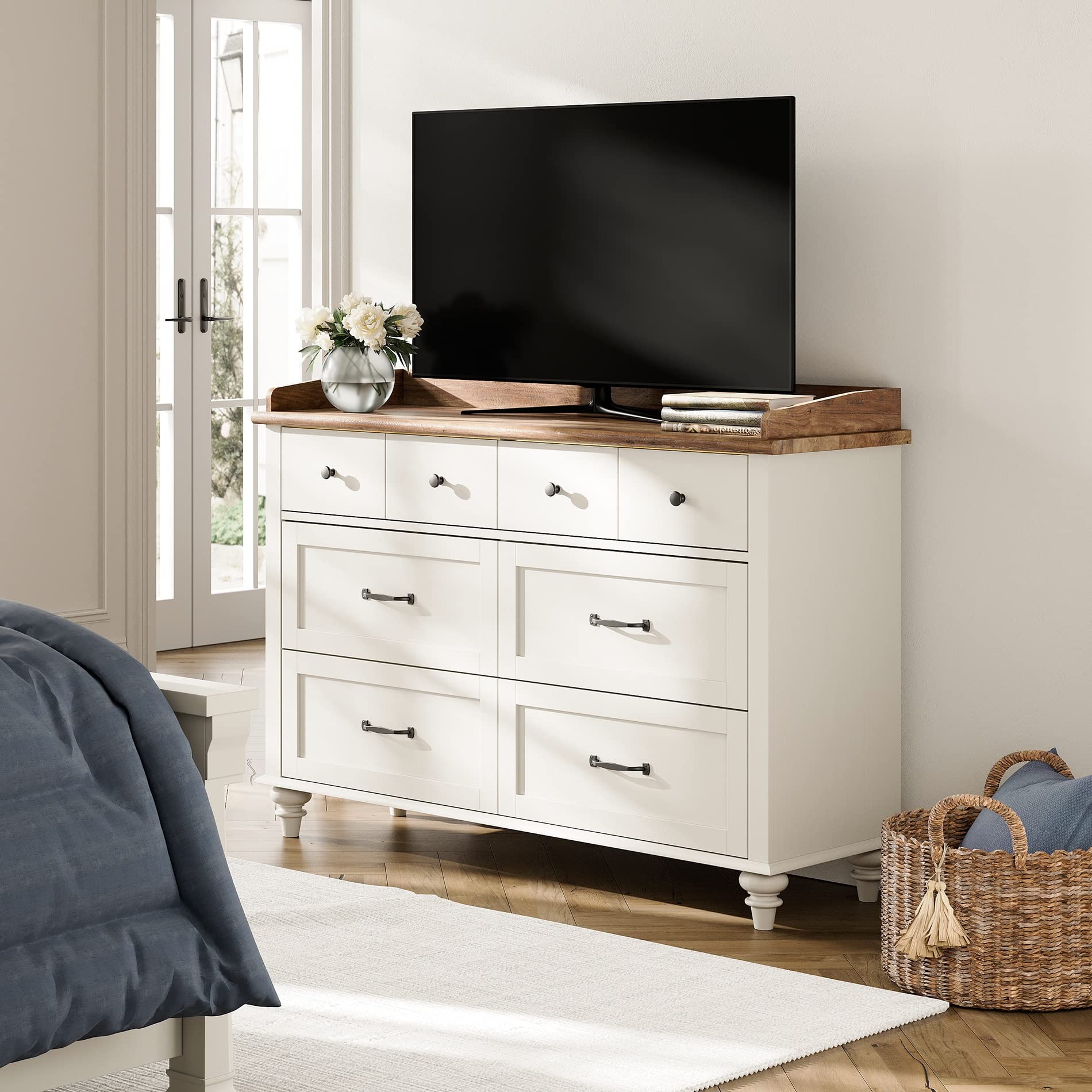 WAMPAT White 6-Drawer Dresser for Bedroom - Mid Century Modern Kids Dresser with Metal Slides & Solid Wood Legs - Sturdy Storage Cabinet Organizer for Nursery, Kids Room & Bedroom Decor