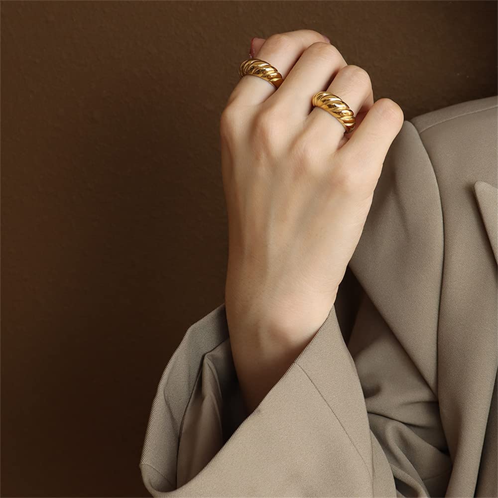 14K Gold Plated Croissant Dome Ring - Twisted Braided Chunky Signet Ring for Women | Stackable Fashion Jewelry for Everyday Wear, Parties & Special Occasions