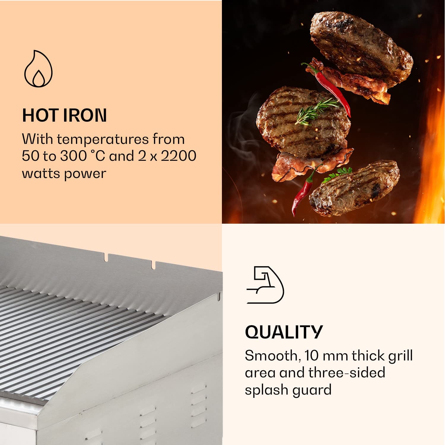 KLARSTEIN 200W Electric BBQ Grill - Smokeless Indoor & Outdoor Grill with LED Display, 2 Spatulas & Stainless Steel Pan - Perfect for Camping, Restaurant, Patio & Home Kitchen Use