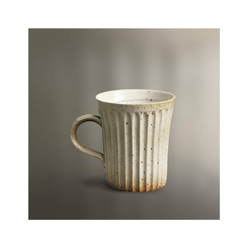 Vintage Striped Ceramic Coffee Mug - Handmade Retro Tea Cup, Coarse Pottery Water & Milk Mug - Old Fashioned Gift for Family & Friends (White) - Perfect for Home, Office & Cafe Use