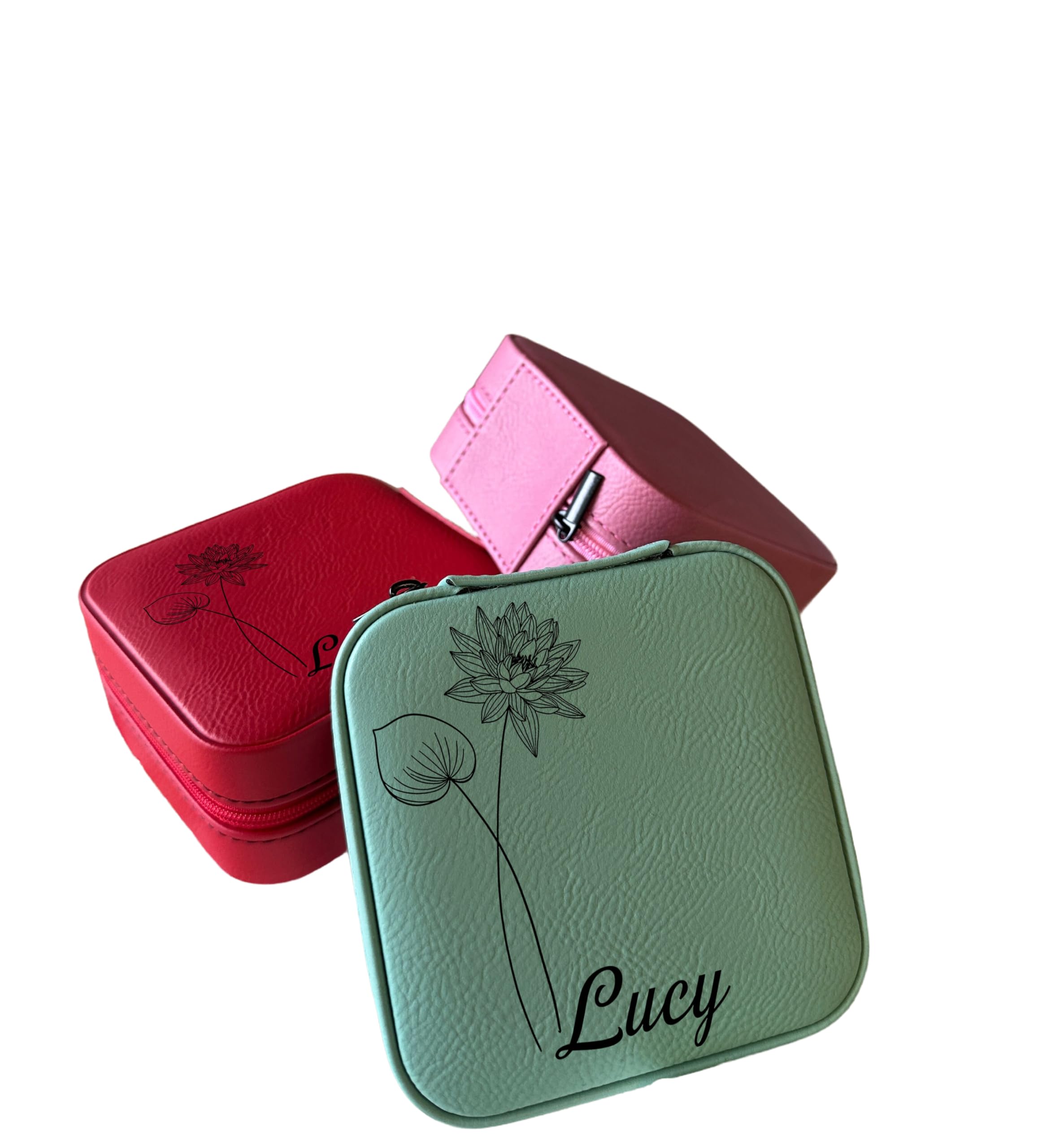 Personalized Birth Month Flower Jewelry Travel Box - Vegan Leather Custom Jewelry Case with Floral Design | Perfect Valentine's Gift for Women, Travel Jewelry Organizer for Necklaces & Rings