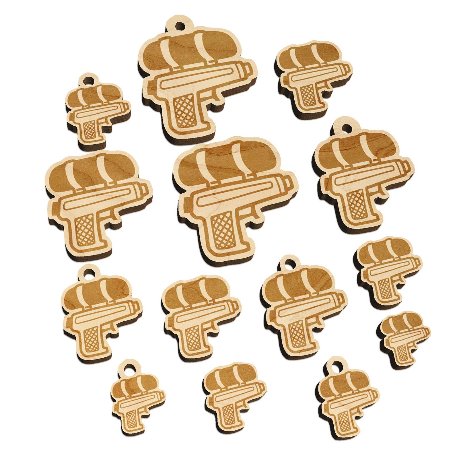Mini Wooden Toy Water Gun Pistol Charms - 16mm (22pcs) with Hole - DIY Craft Jewelry Making Supplies for Keychains, Bracelets & Scrapbooking