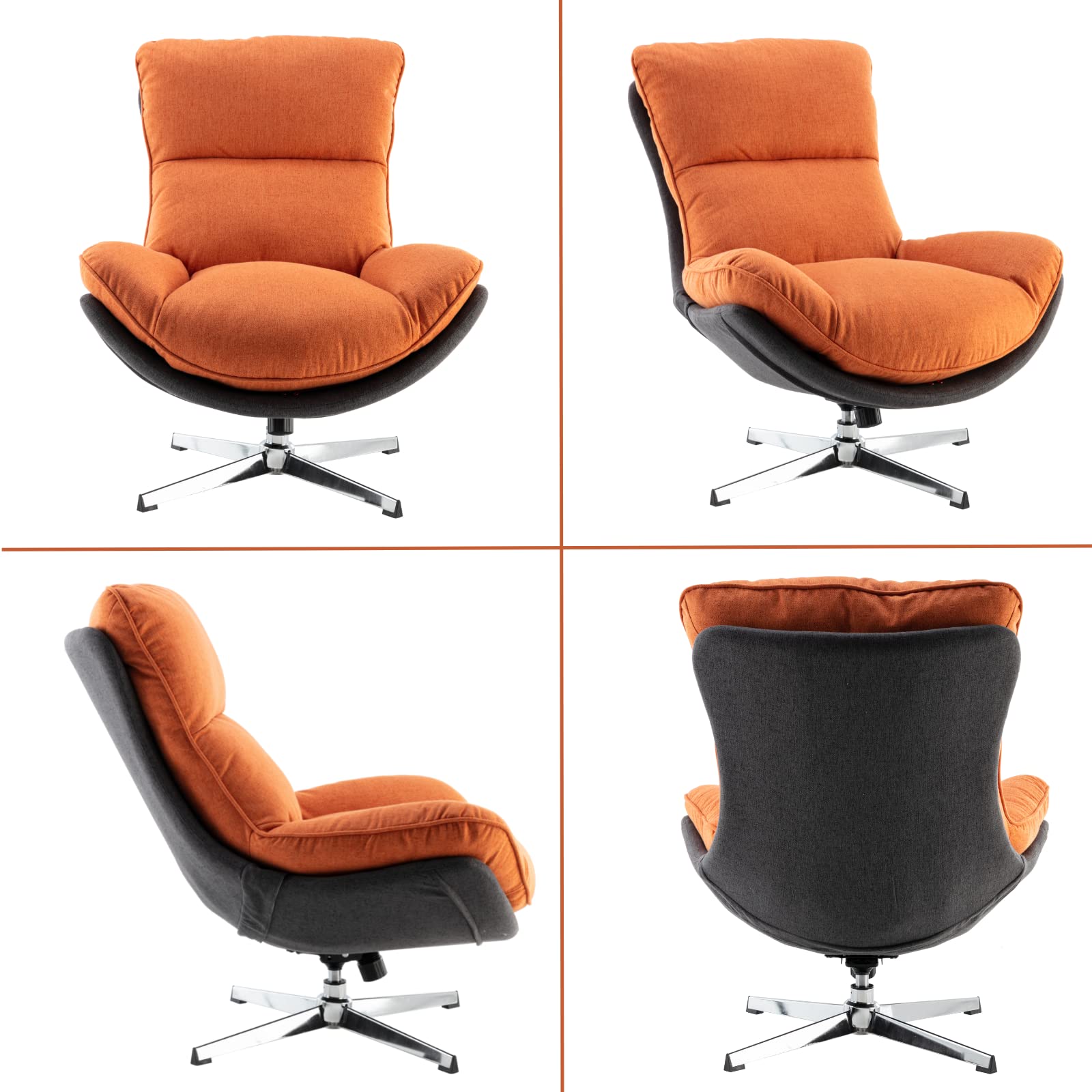 HEAH-YO Swivel Accent Chair - Modern Upholstered Linen Living Room Chair with Backrest, Armless Reading Chair for Bedroom & Office - Comfortable Orange Lounge Chair for Relaxing, Reading & Small Spaces