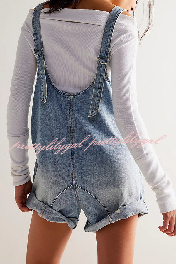 Stylish Loose Sleeveless Pocket Adjustable Denim Romper Jumpsuit for Women - Perfect for Summer Outings, Beach Vacations & Casual Wear