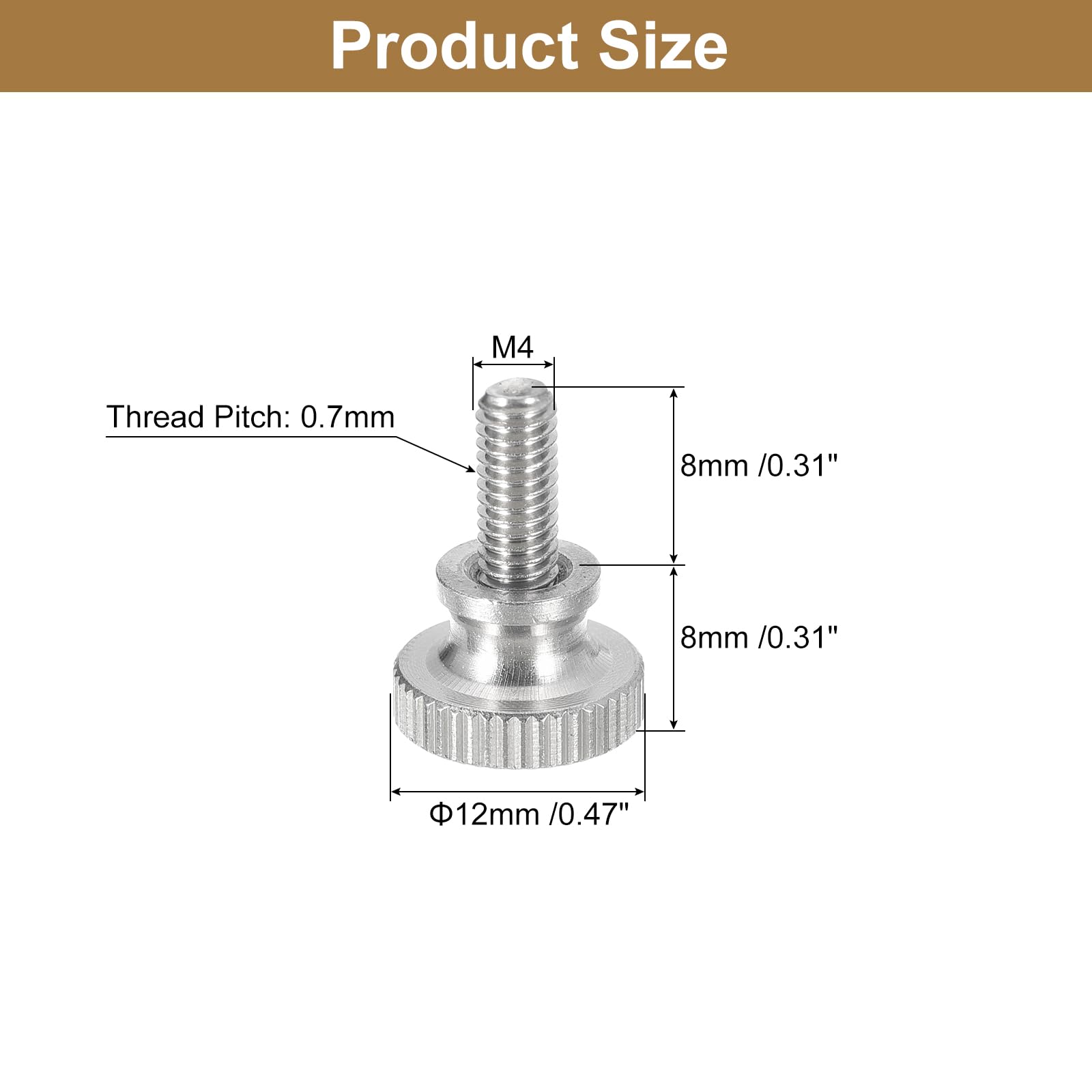 304 Stainless Steel M4x8mm Knurled Thumb Screws 5pcs - for DIY & Electronics