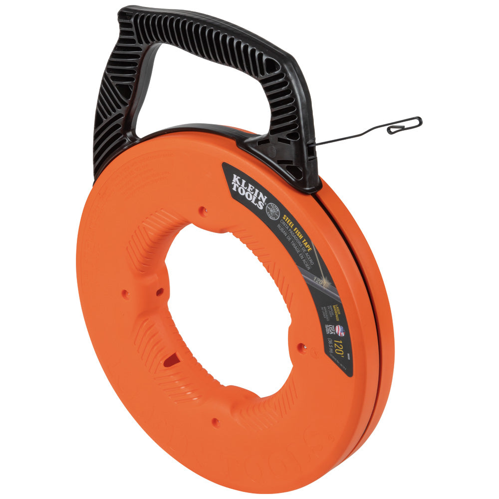 KLEIN KLE 56333 1/8 Inch x 120 Foot Steel Fish Tape - Perfect for Electrical Wiring, Cable Pulling & Conduit Installation in Homes and Commercial Buildings