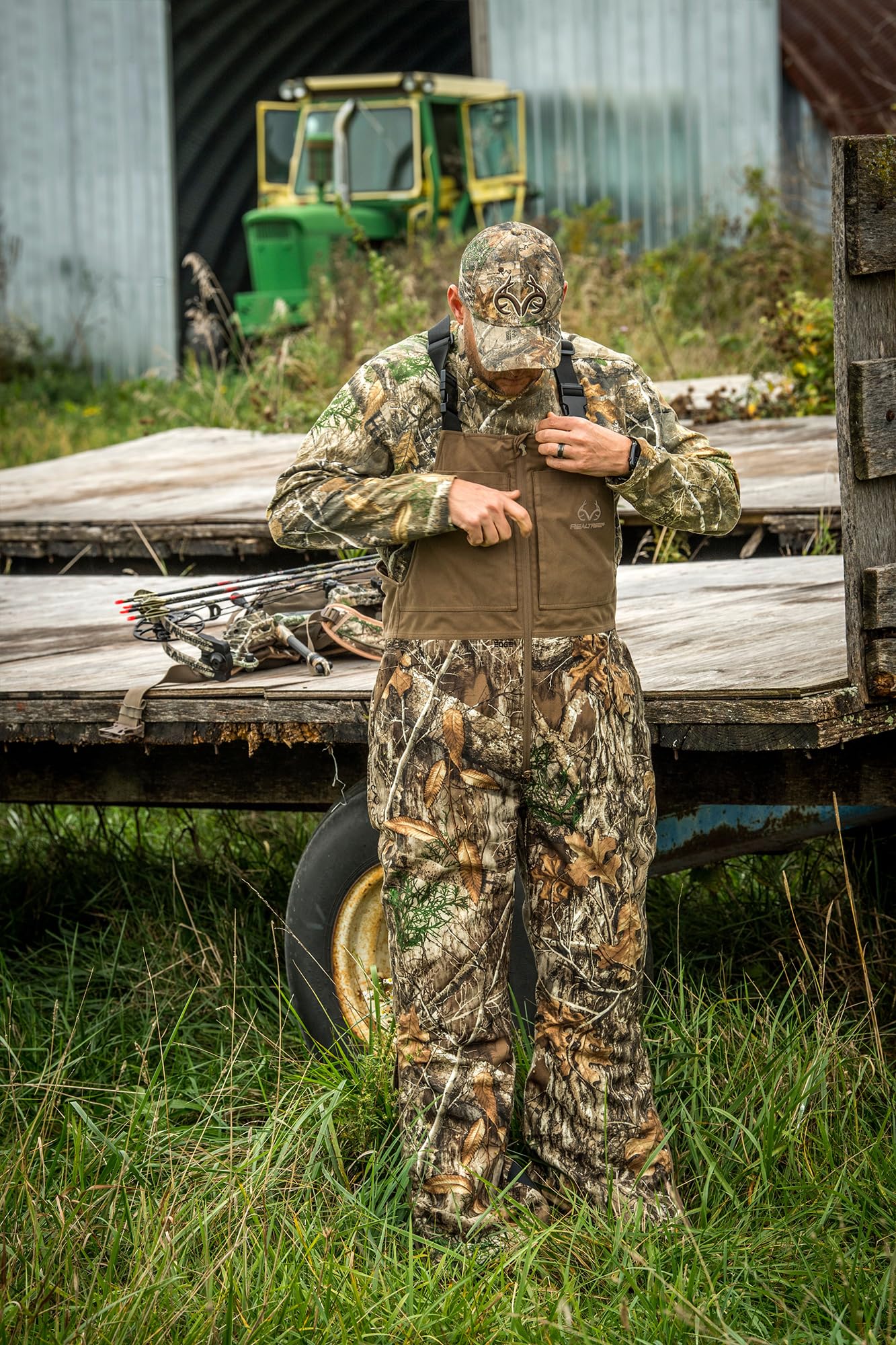Realtree Men's Edge Timber Camo Hunting Bibs - Insulated Windproof Breathable Midweight Coveralls for Cold Weather Hunting & Outdoor Activities
