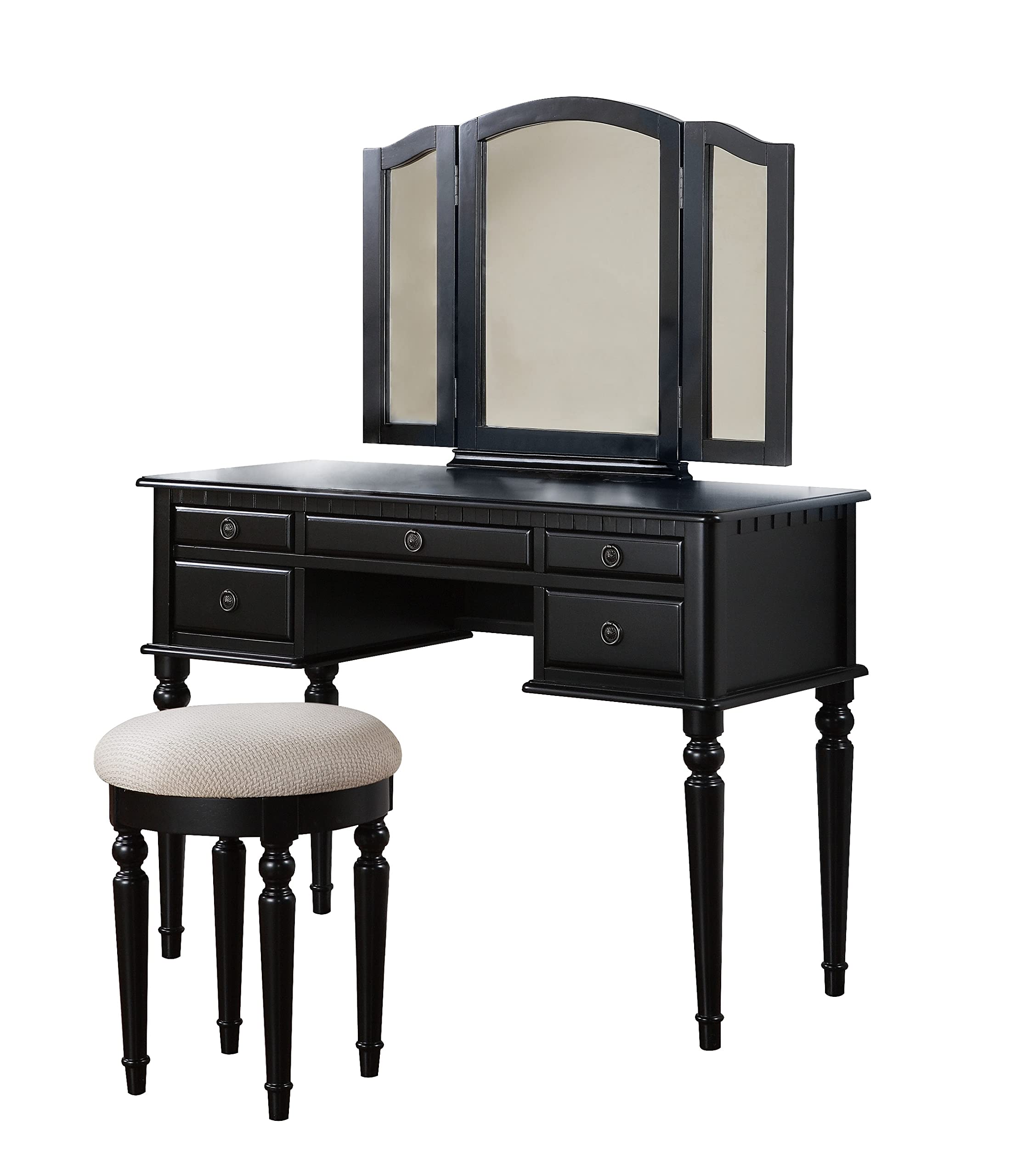 Modern Black Vanity Set with Foldable Mirror, Stool & Drawers - Elegant Bedroom Makeup Dressing Table for Women & Girls