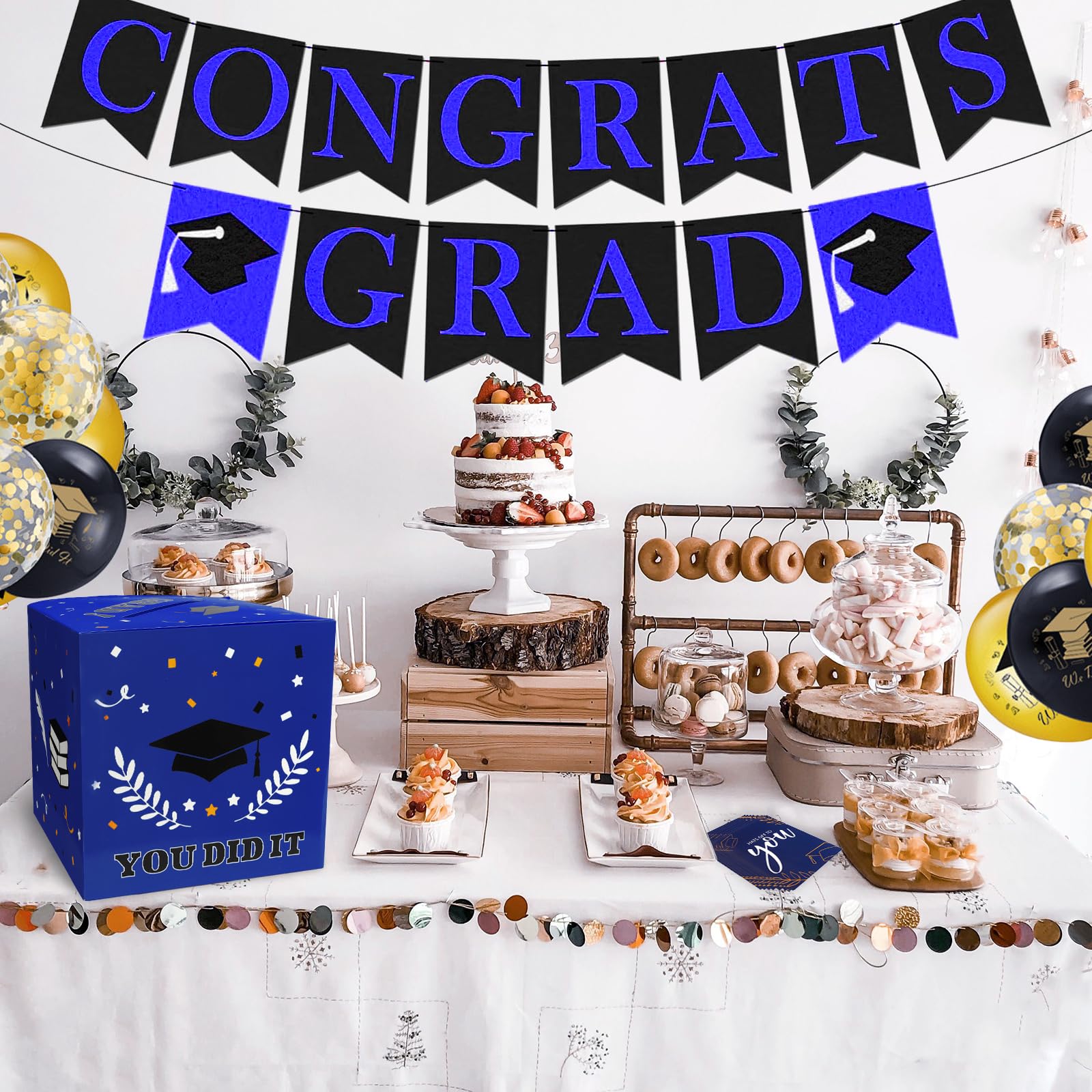 2025 Graduation Card Box - Foldable Congrats Grad Card Holder & Gift Box | Blue Graduation Party Decorations for Class of 2025 | Perfect for Graduation Parties, Open House Events & School Celebrations