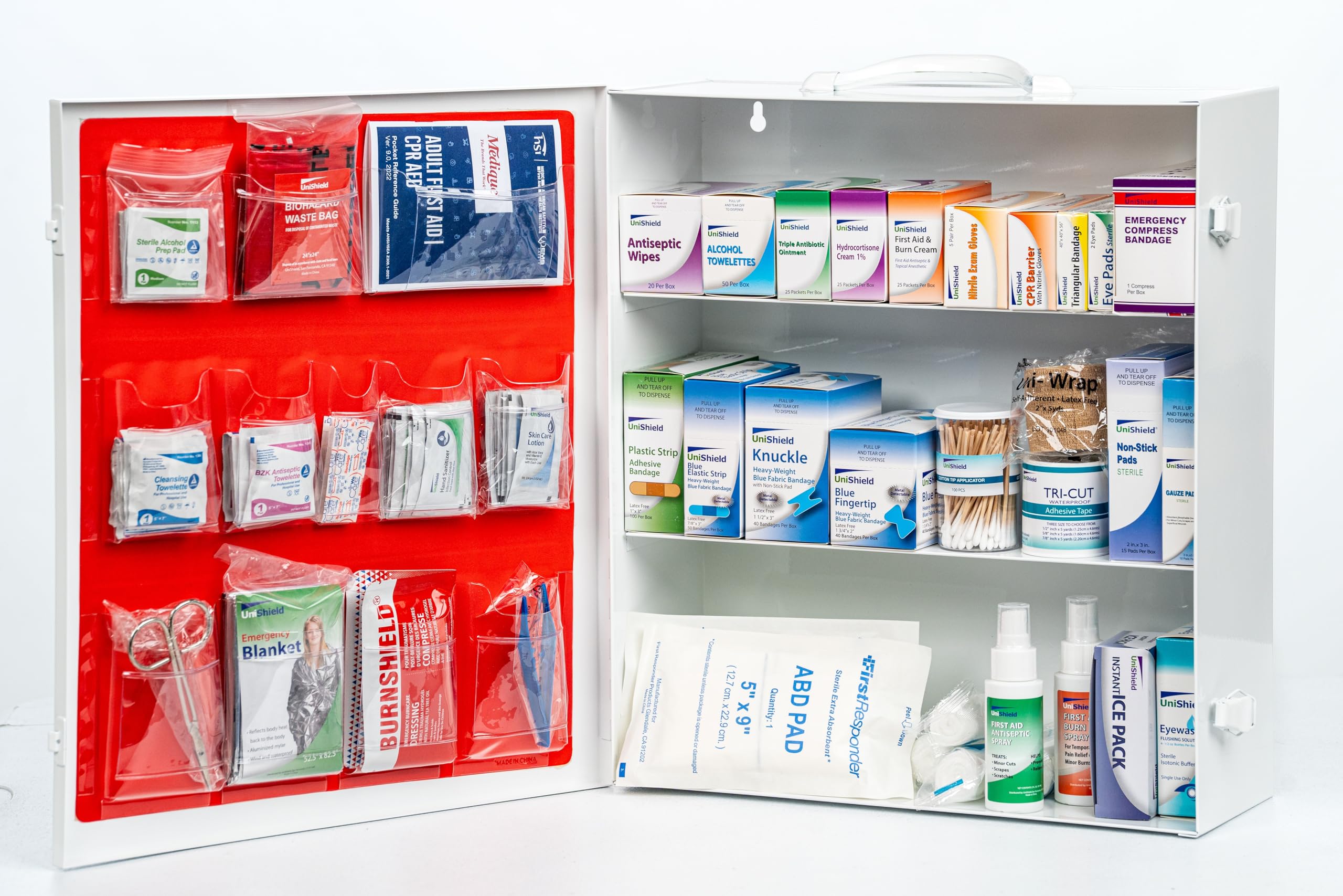 Wall Mount Metal First Aid Cabinet for Restaurants - 3 Shelf Class A Medical Kit Storage (No Tablets Included) - Ideal for Commercial Kitchens, Cafes, and Food Service Areas