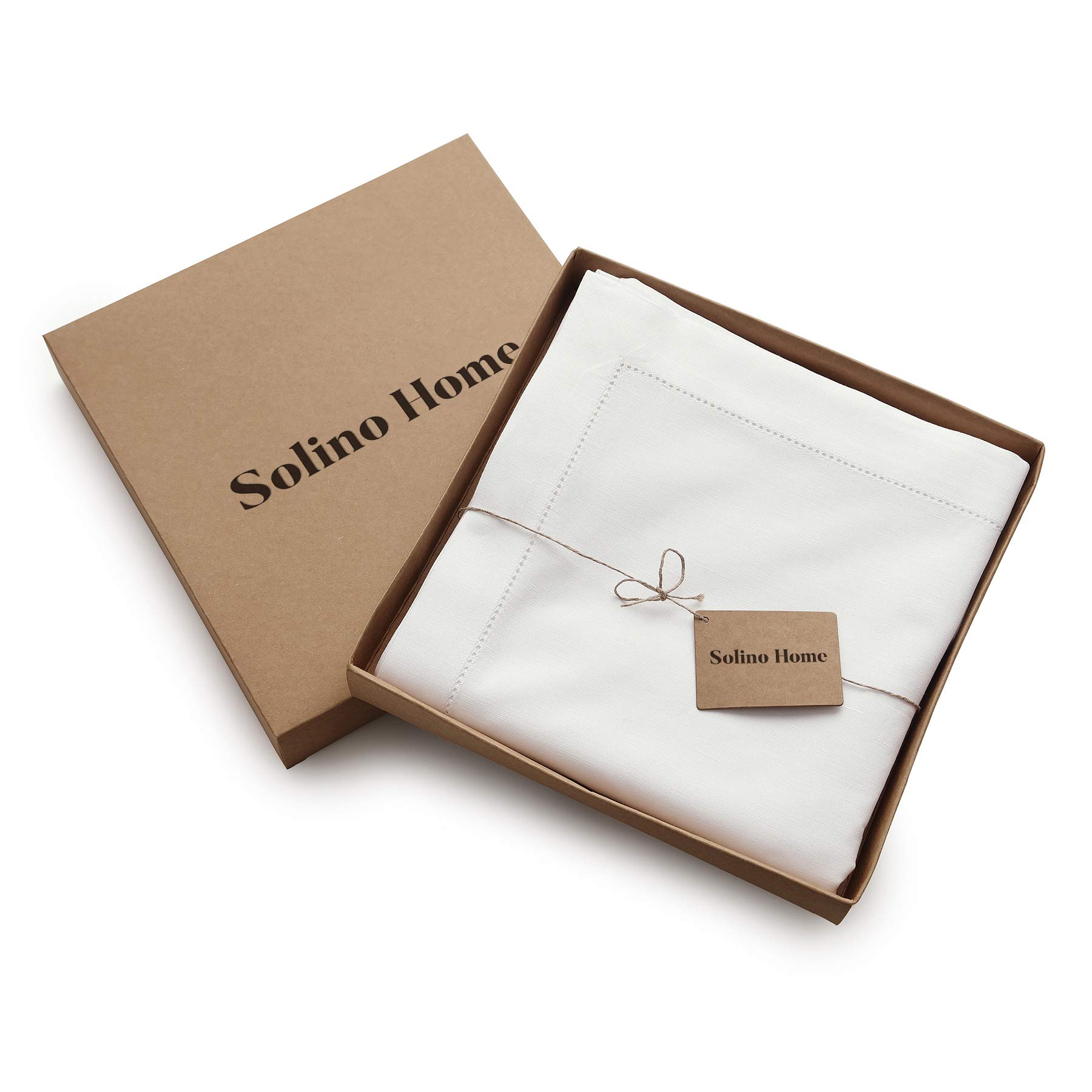 Premium White Cotton Linen Tablecloth 58x120 Inches - Elegant Hemstitch Rectangular Table Cover for Dining Room, Wedding & Events - Machine Washable Decorative Table Linen for Spring, Easter, Mother's Day & Party Decorations - Perfect for Holiday Gatherings, Restaurant Settings & Special Occasions