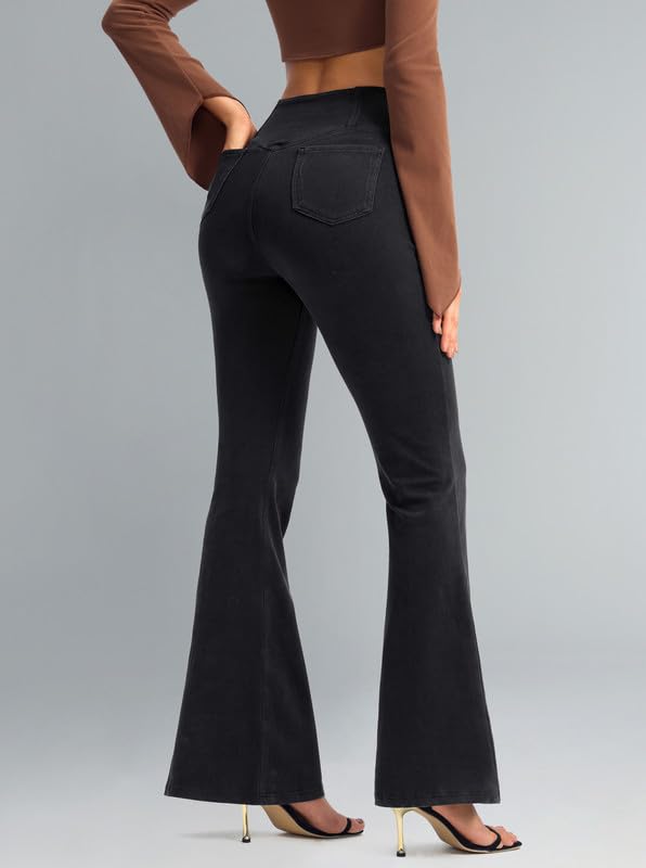 Rammus Women's High Waisted Flare Jeans - Stretchy Yoga Pants with Pockets | Trendy Bell Bottom Leggings for Casual Wear, Workout & Everyday Fashion