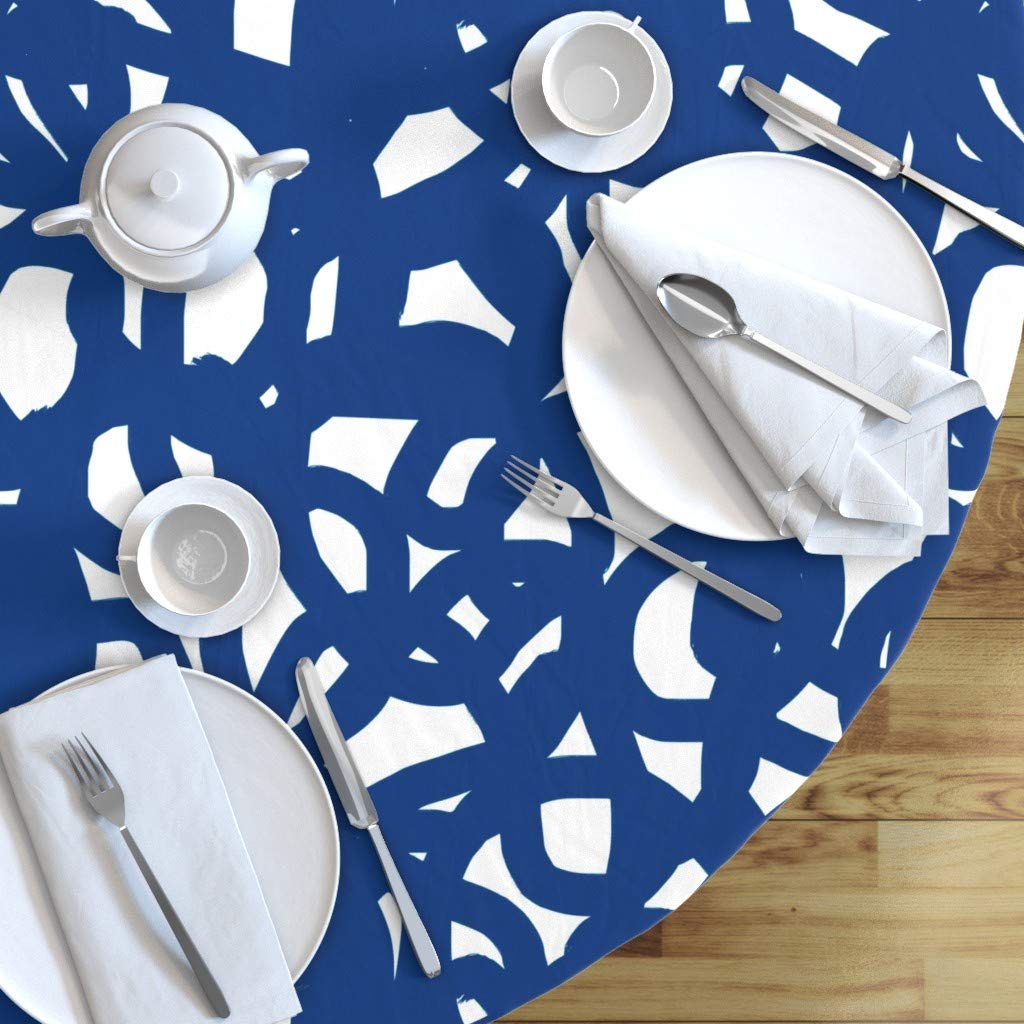 Custom Navy Blue Graffiti Abstract Line Art Cotton Sateen Tablecloth 70