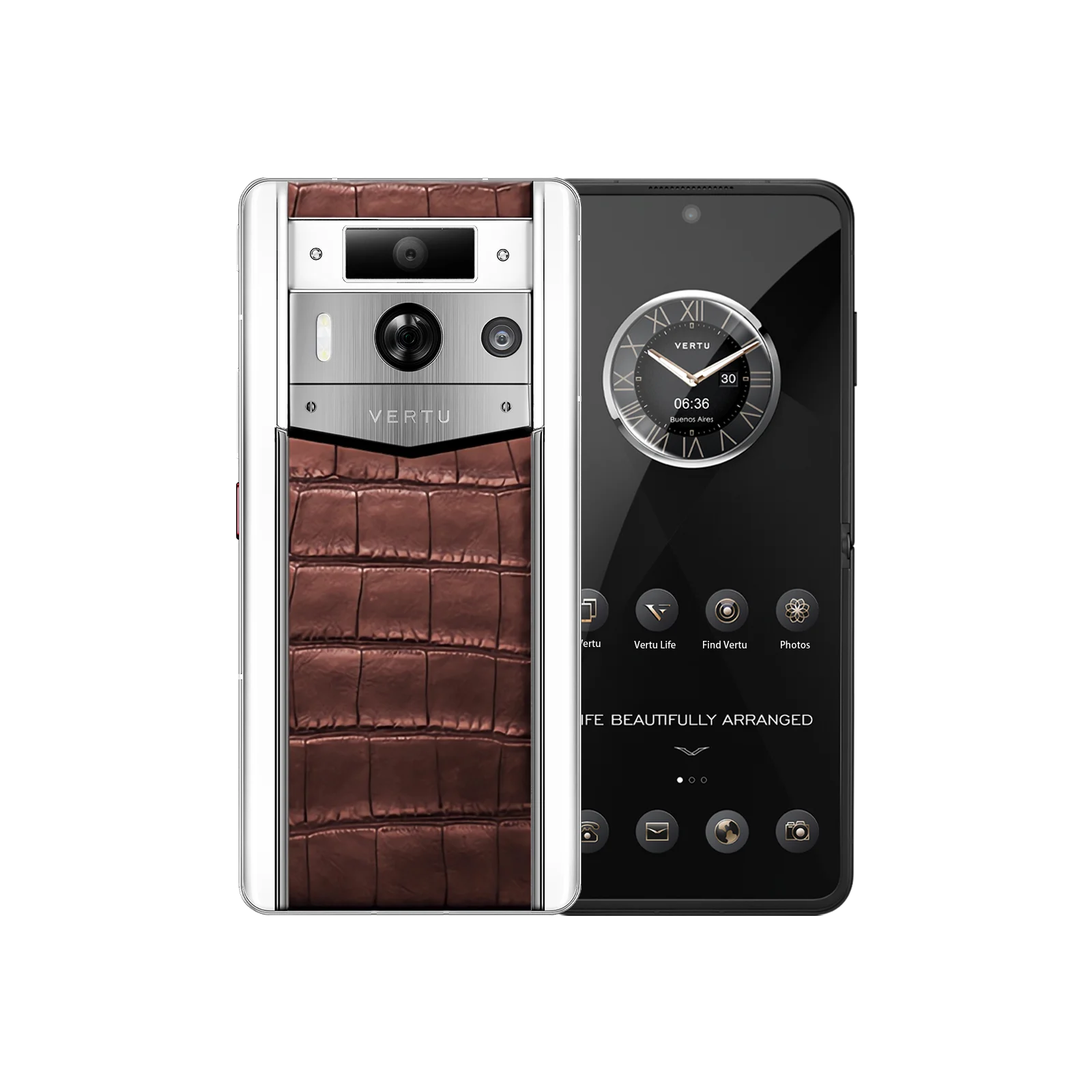 METAVERTU 2 White Alligator Skin Web3 AI Smartphone - Amber Brown (Silver Case) | Luxury Crypto Phone for Business & Digital Nomads