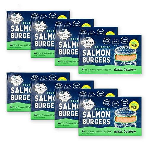 Sustainable Wild-Caught Salmon Burgers - Garlic Scallion Flavor (8 Pack) | Ready-to-Cook, High Protein, Keto & Paleo Friendly | Perfect for Grilling, Quick Dinners & Meal Prep