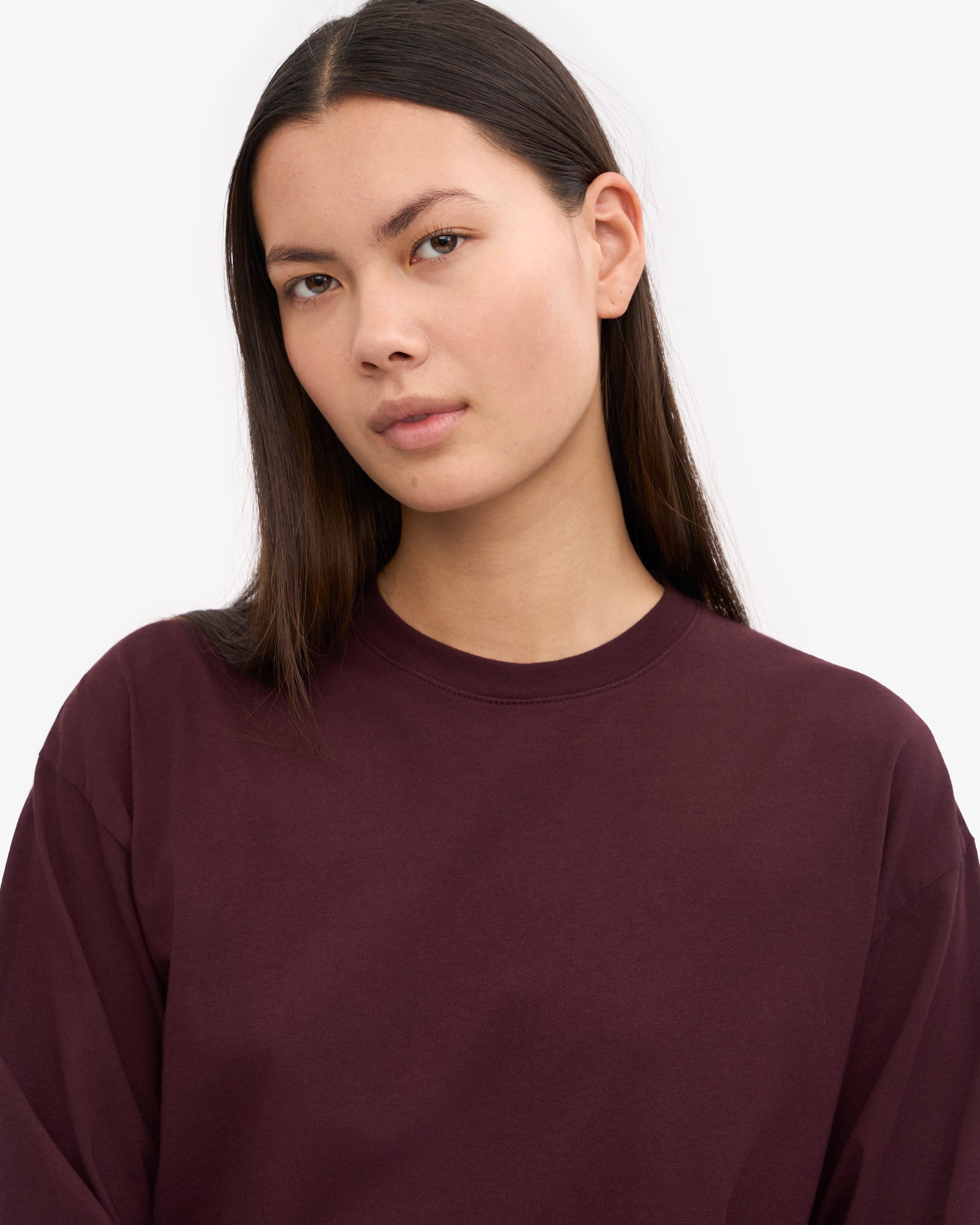 Oversized Organic Long Sleeve T-Shirt for Women - Soft Cotton, Oxblood Red - Perfect for Casual Wear, Loungewear & Street Style Fashion