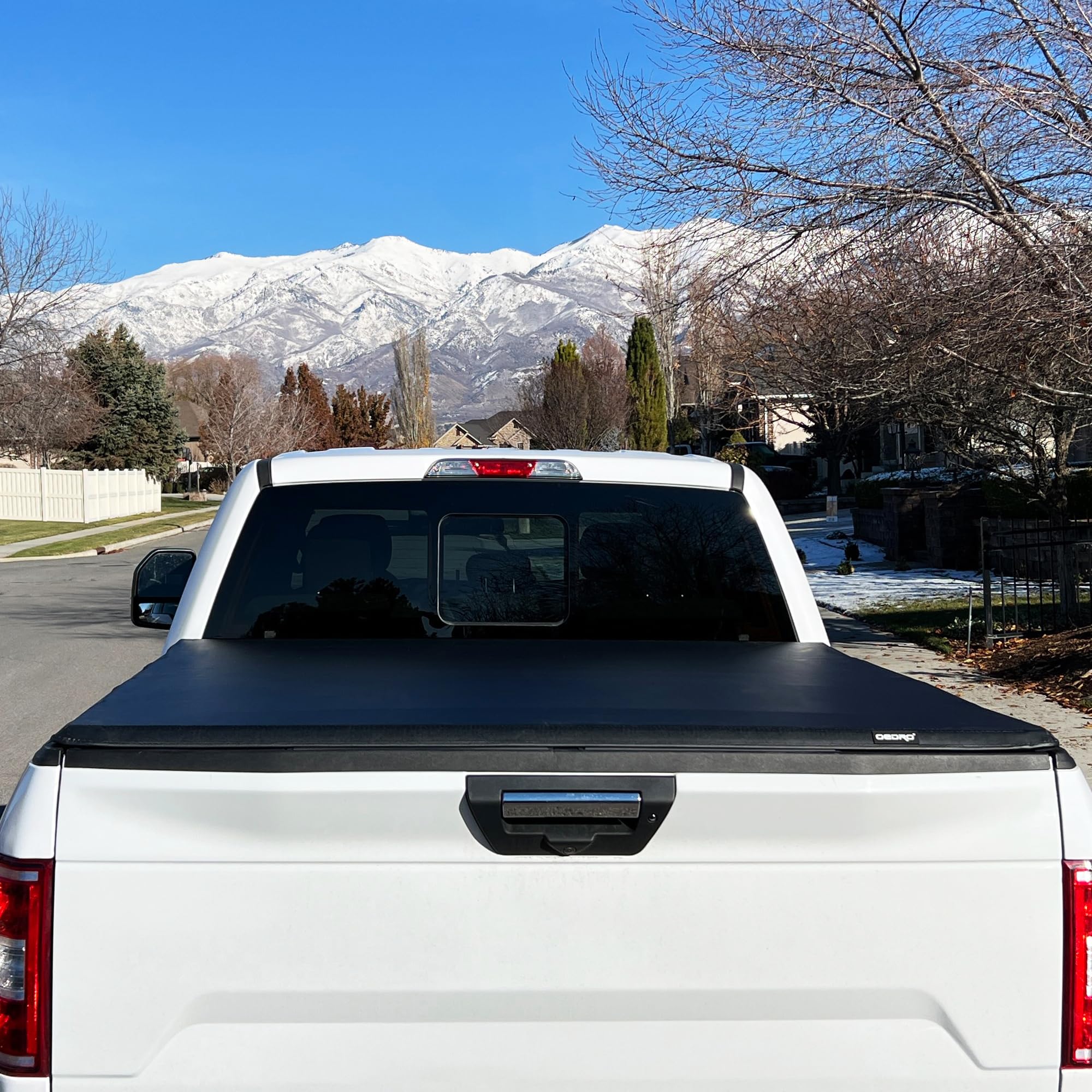 **oEdRo Soft Quad Fold Truck Bed Tonneau Cover for 2014-2021 Toyota Tundra (Excl. Trail) 5.5 ft Bed - Fleetside with Deck Rail System | Weatherproof & Secure Cargo Protection for Pickup Trucks**