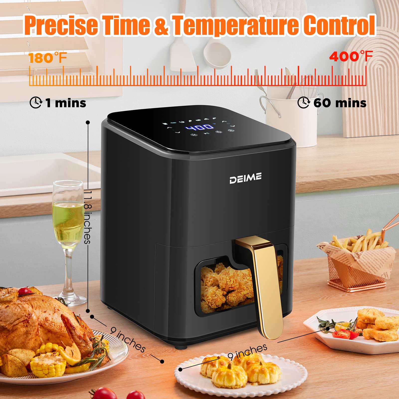 4.2 QT Air Fryer with 7 Presets - 1200W Oil-Free Healthy Cooker, Digital LCD Touch Screen, Non-Stick Basket & Viewing Window - Perfect for Quick Meals, Snacks & Family Cooking (Black)
