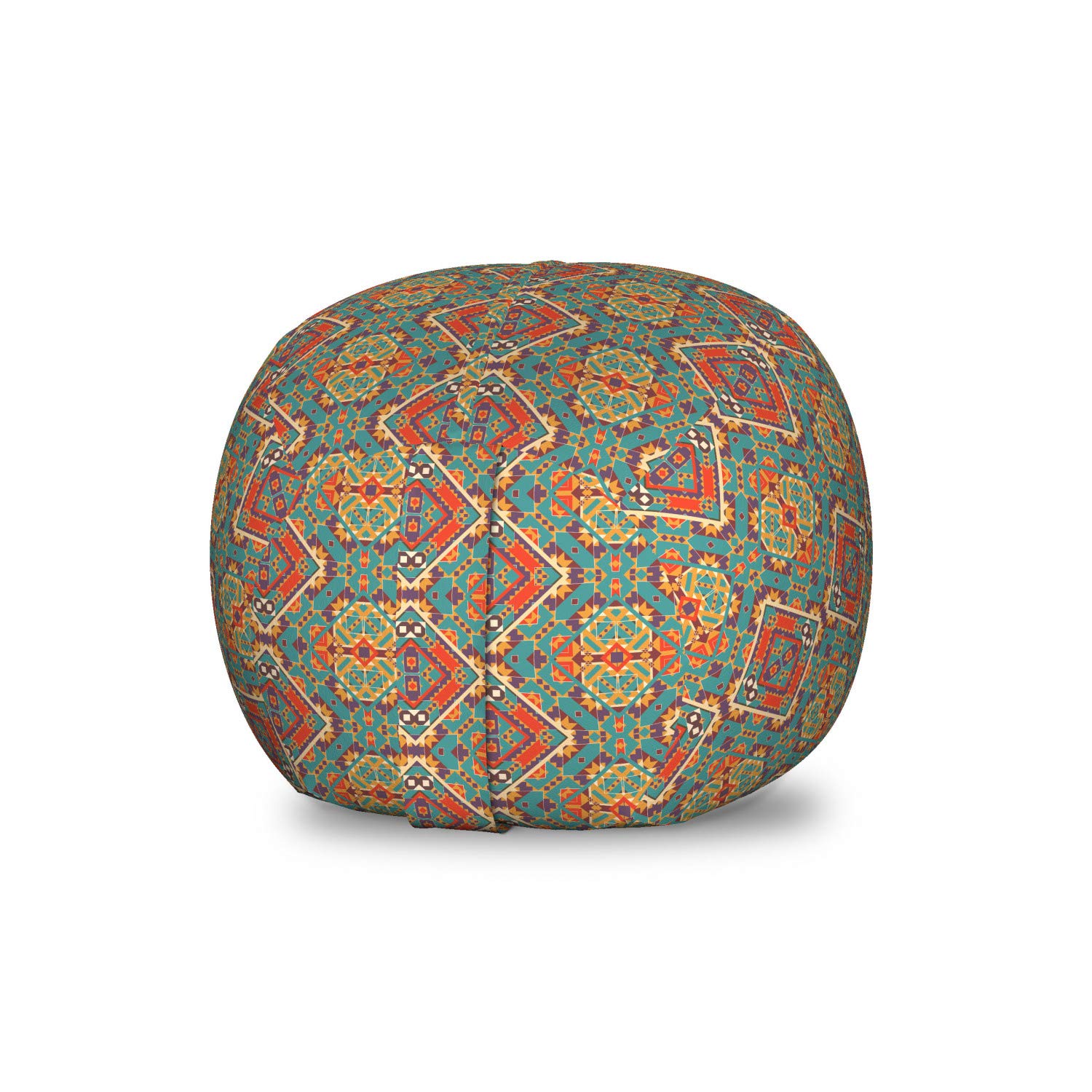 Ambesonne Turquoise Storage Toy Bag Chair - Indigenous Art Folk Tile Tribal Design, Stuffed Animal Organizer & Washable Storage Bag, Small Size (Turquoise & Orange) - Perfect for Kids' Room, Playroom & Nursery Organization