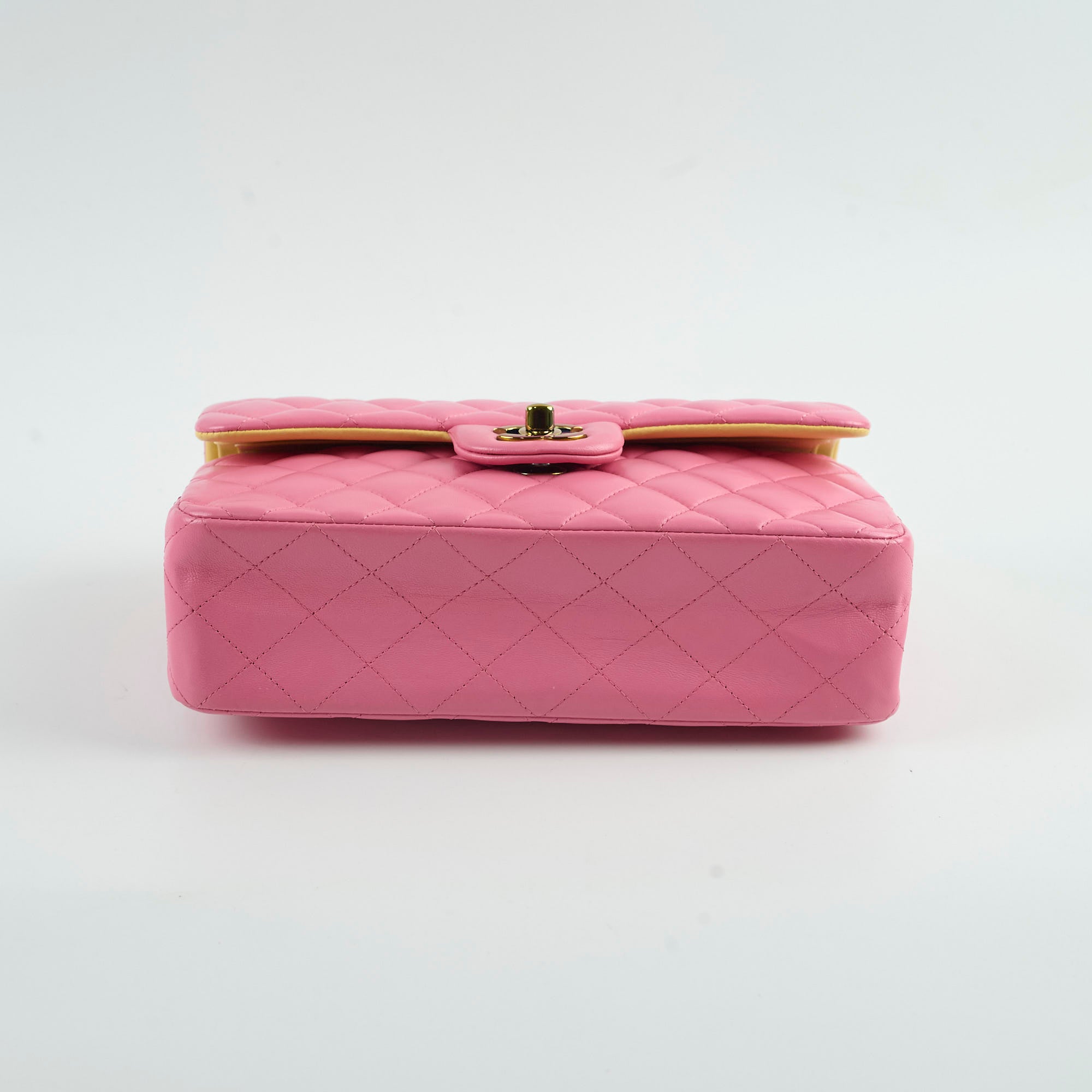 Chanel Small Double Classic Flap Bag in Pink & Yellow | Luxury Designer Crossbody Purse for Women | Perfect for Date Night & Special Occasions