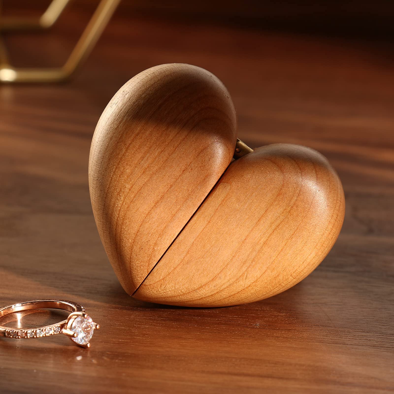 Premium Wooden Ring Box for Wedding & Engagement - Heart Shaped Cherry Wood Jewelry Box for Proposal, Vows & Ceremonies - Perfect for Romantic Moments & Keepsake Storage