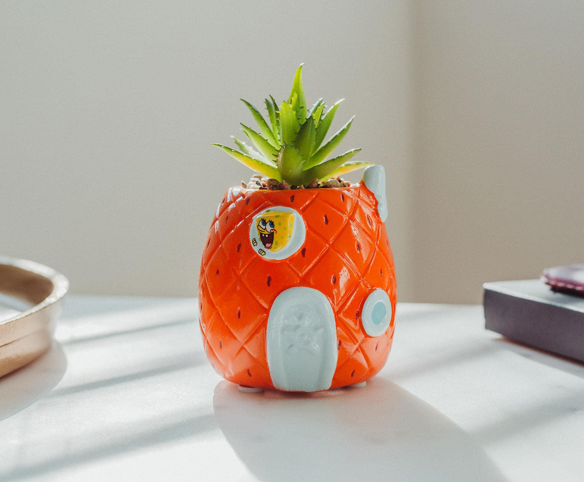 Nickelodeon SpongeBob Pineapple House Artificial Faux Greenery Plant in Ceramic Pot - SpongeBob SquarePants Home Decor for Kids Room, Office Desk, or TV Stand