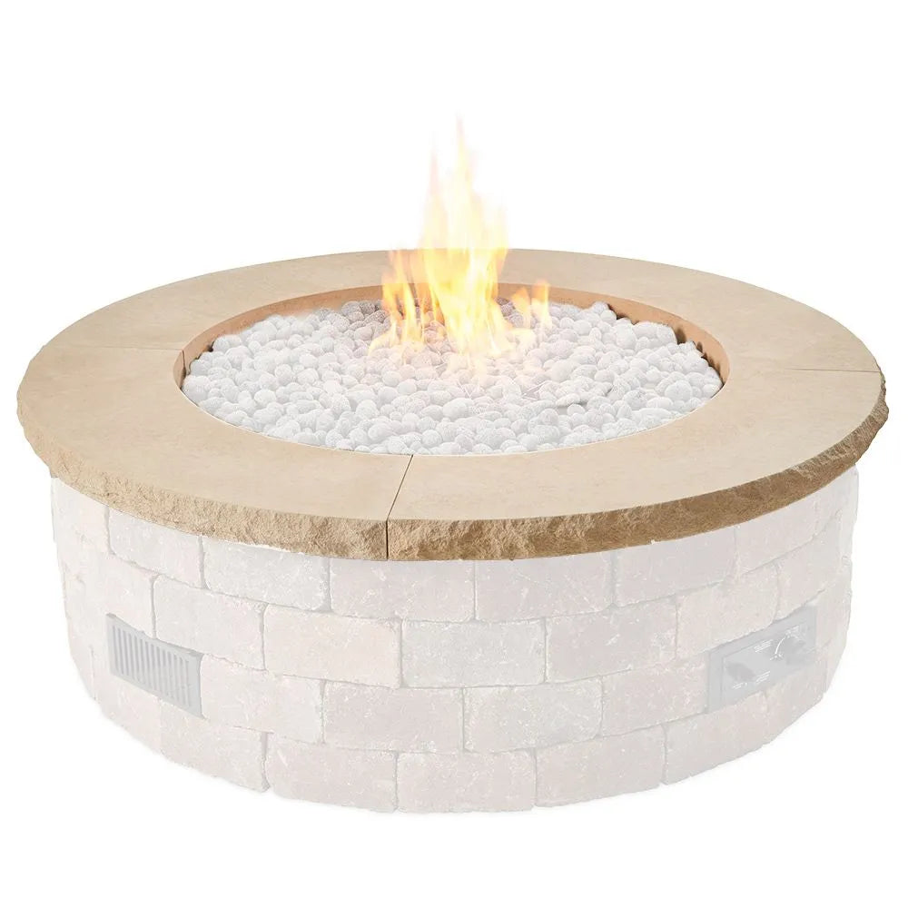 The Outdoor Greatroom Company Bronson Block Round Gas Fire Pit Concrete Top - Durable & Weather-Resistant for Patio, Backyard, and Outdoor Gatherings